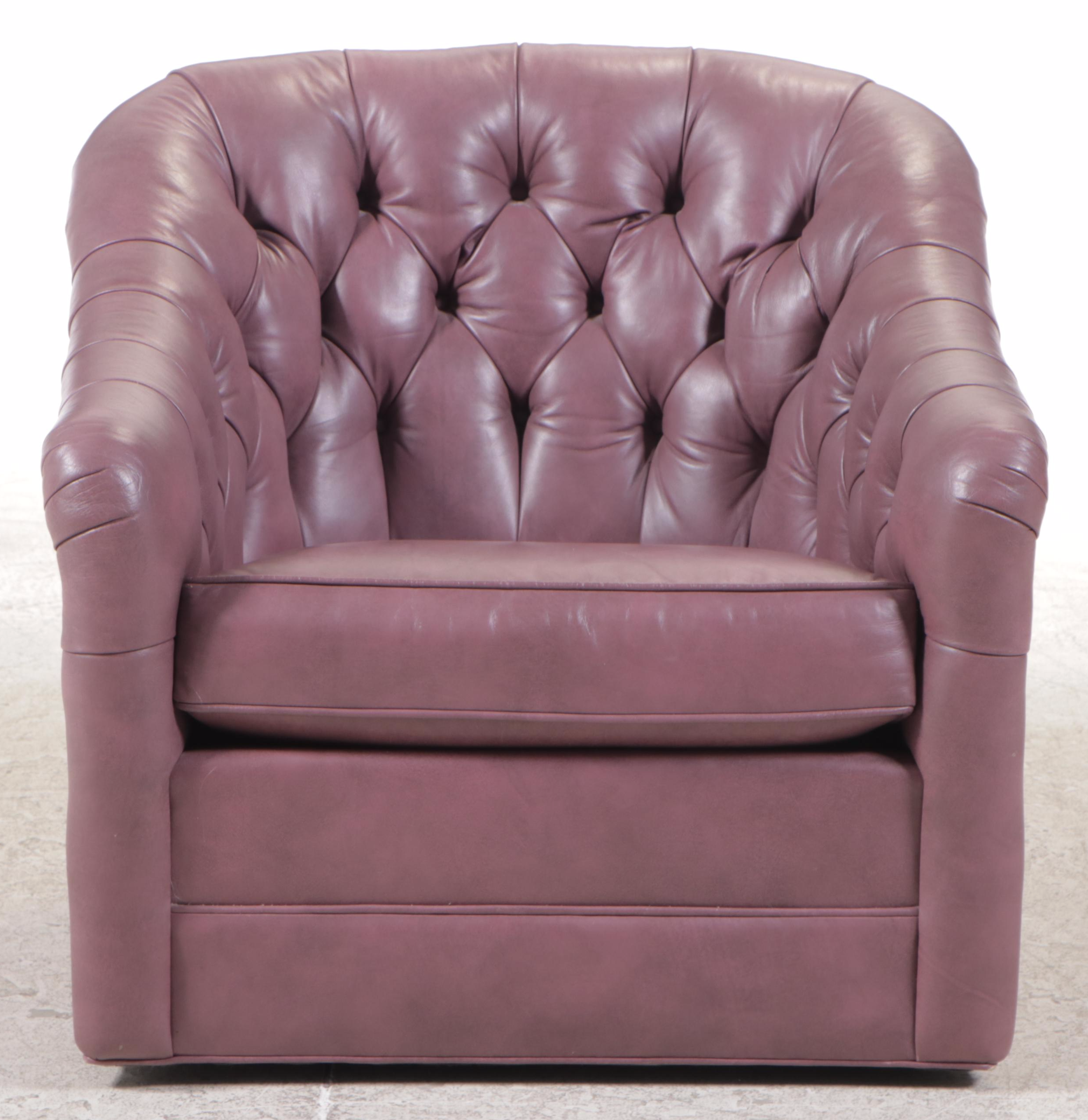 Erwin-Lambeth Buttoned-Down Leather Swivel Tub Chair, Late 20th Century