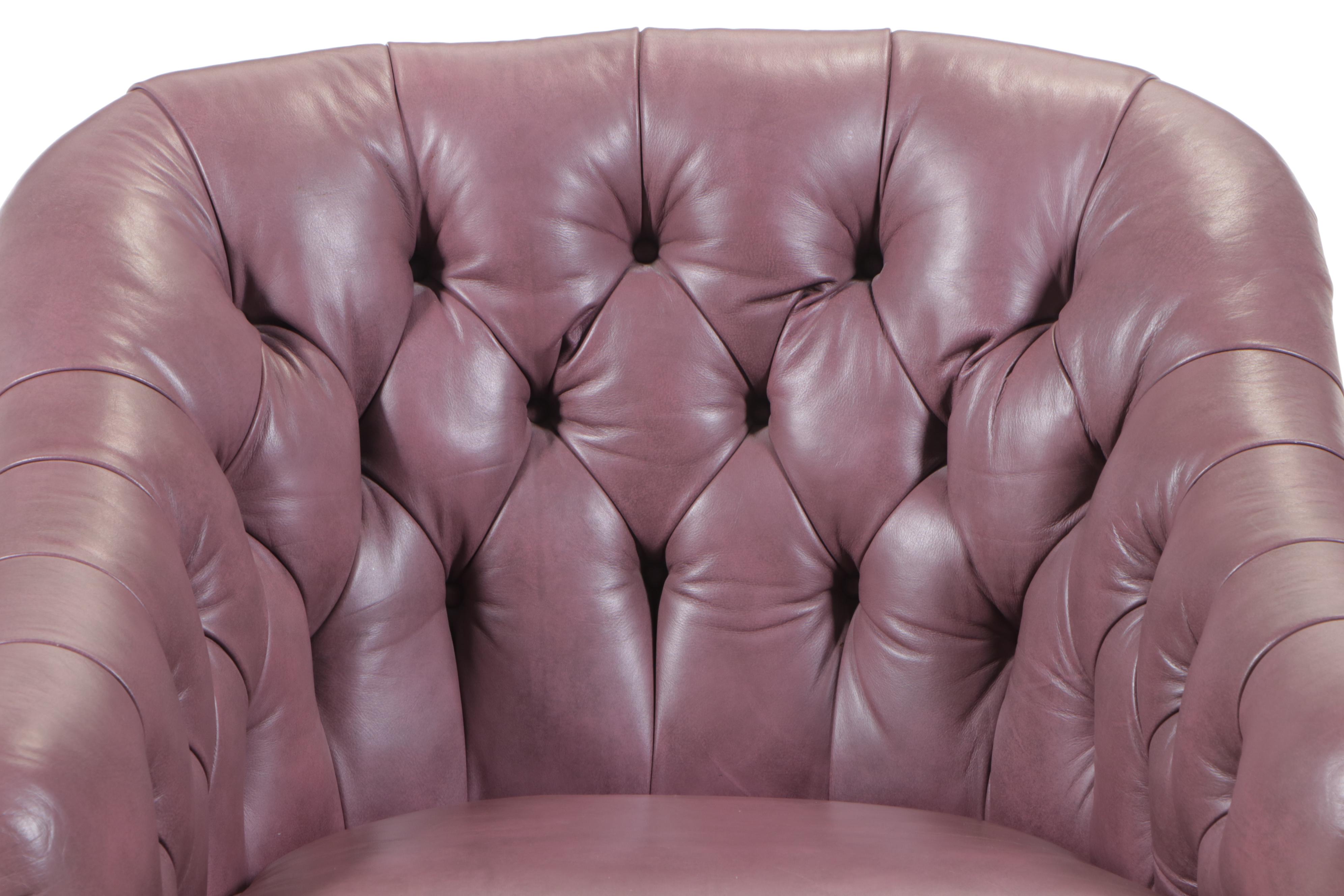 Erwin-Lambeth Buttoned-Down Leather Swivel Tub Chair, Late 20th Century