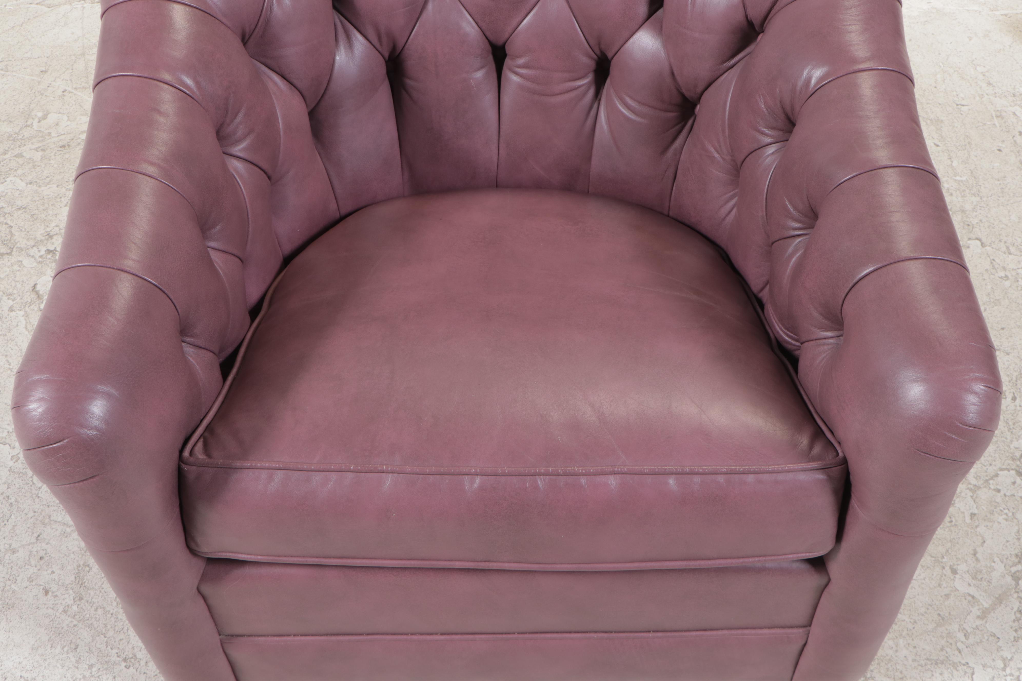 Erwin-Lambeth Buttoned-Down Leather Swivel Tub Chair, Late 20th Century