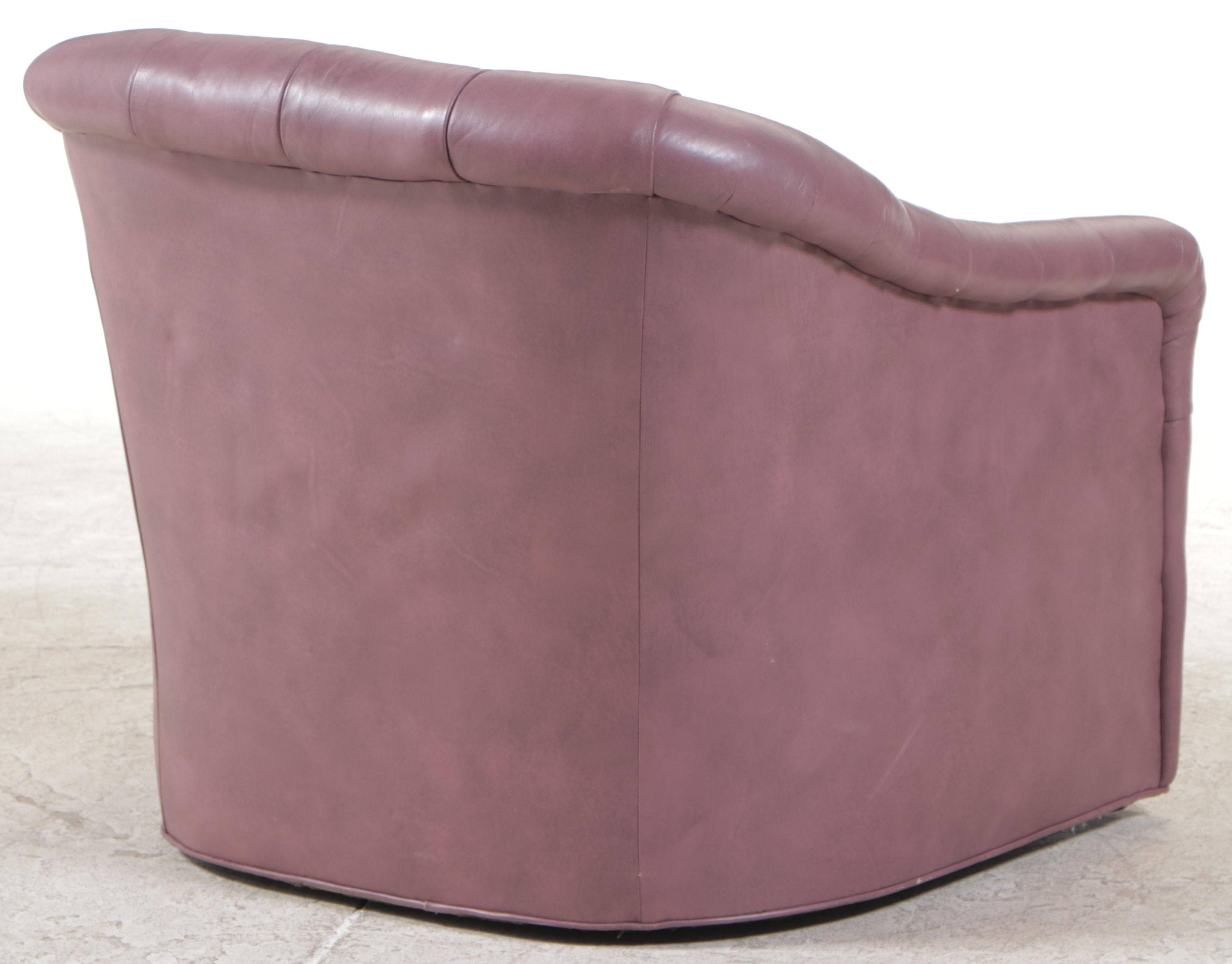 Erwin-Lambeth Buttoned-Down Leather Swivel Tub Chair, Late 20th Century
