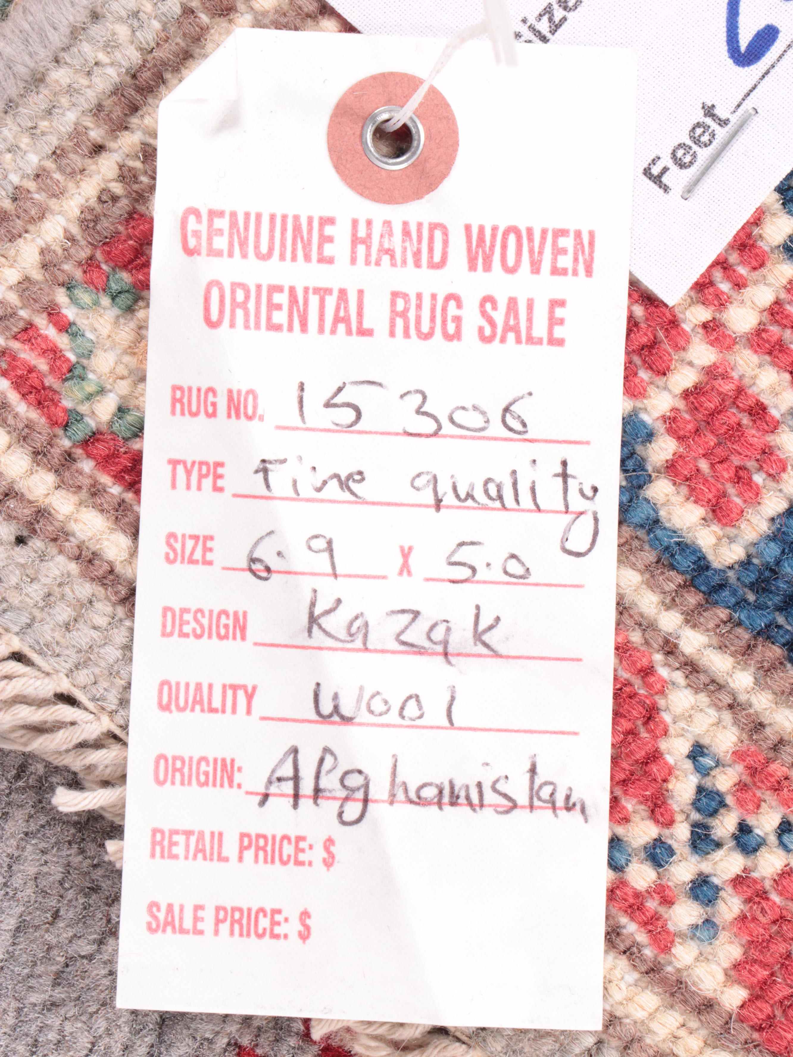 4'11 x 6'8 Hand-Knotted Afghan Kazak Area Rug