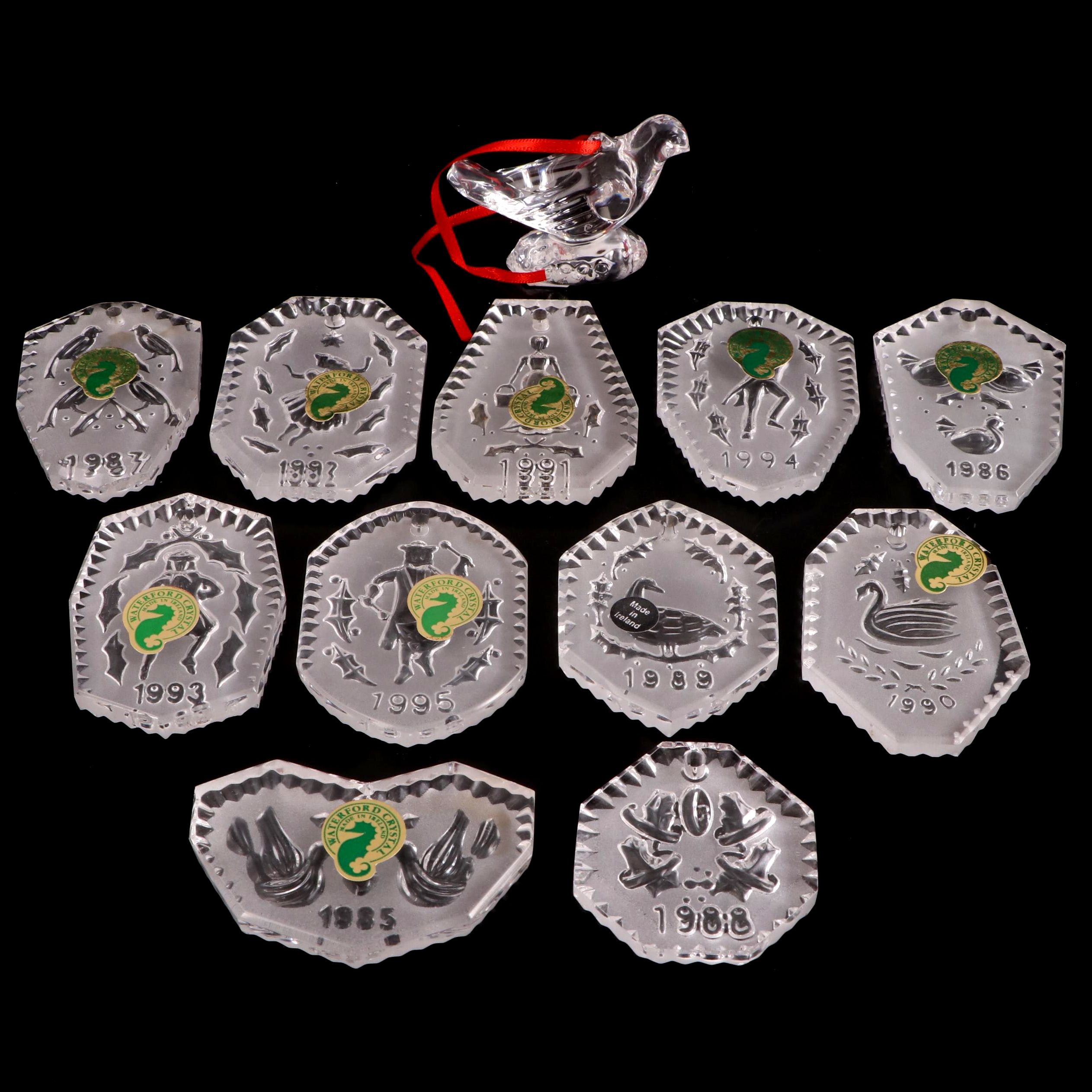 Waterford Crystal "Twelve Days of Christmas" Ornaments, Late 20th Century