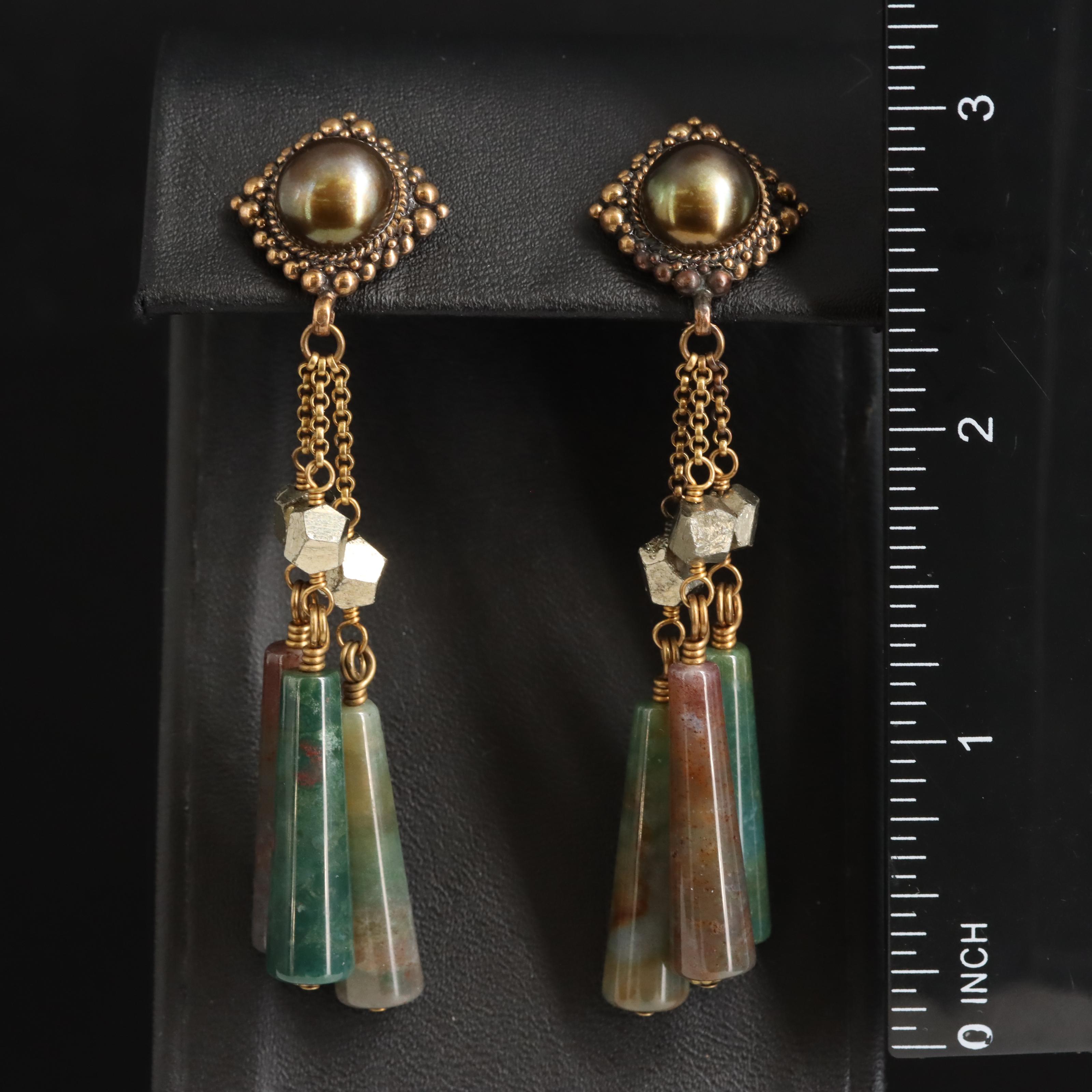 Stephen Dweck Agate, Pyrite and Pearl Earrings