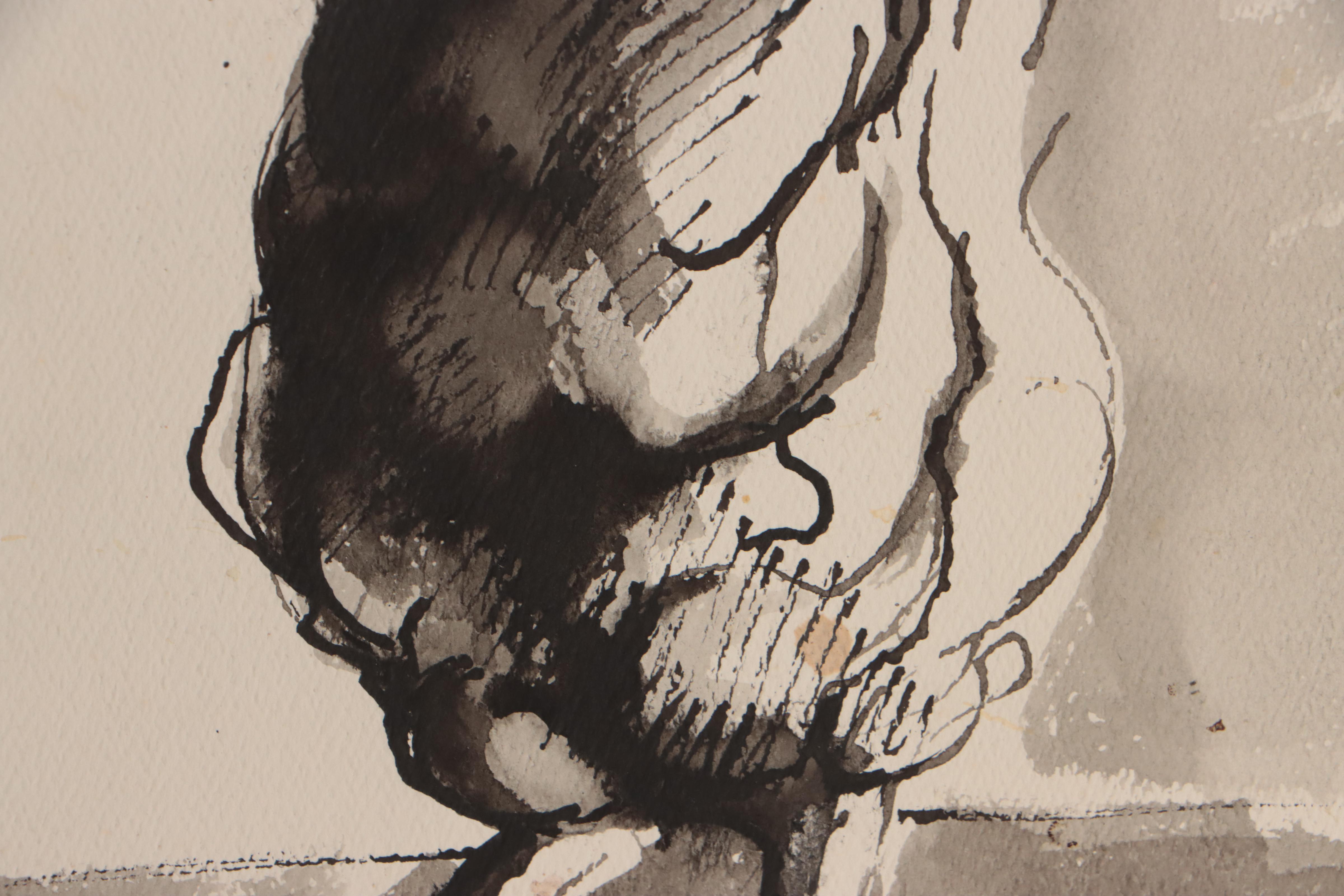 Ink Wash Painting "Windwalker," Circa 1957
