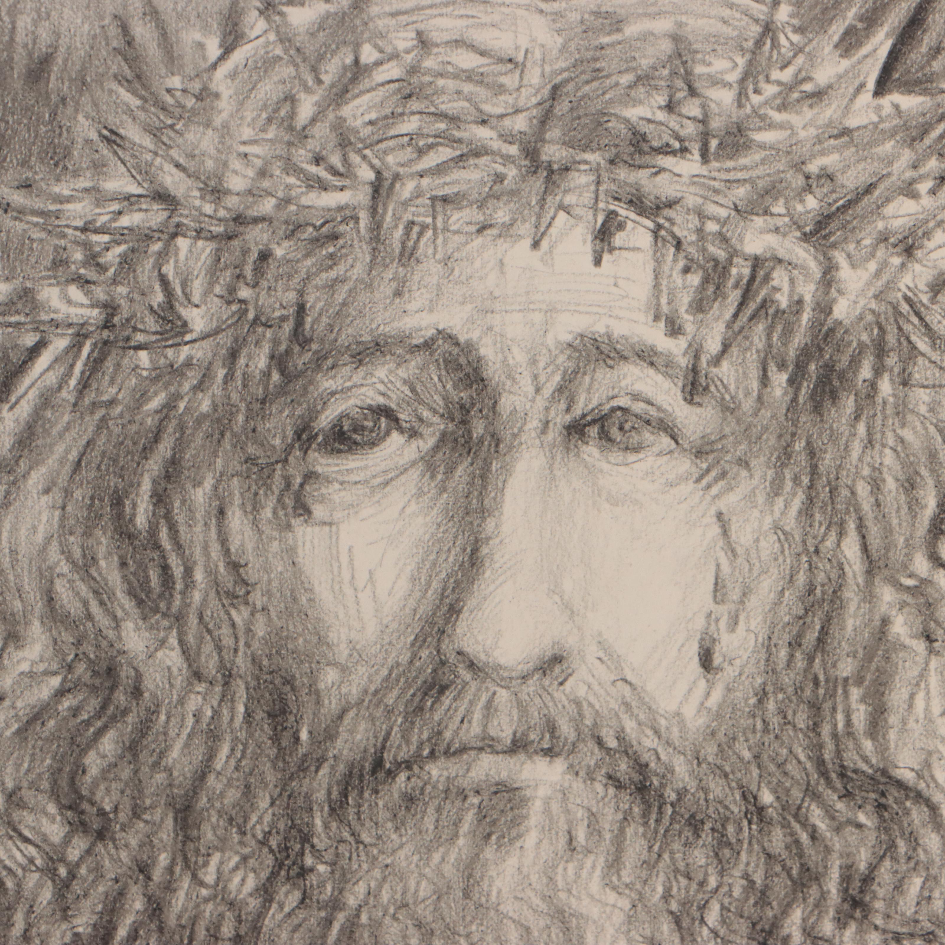 Black Crayon Drawings of Portraits of Christ, 1986