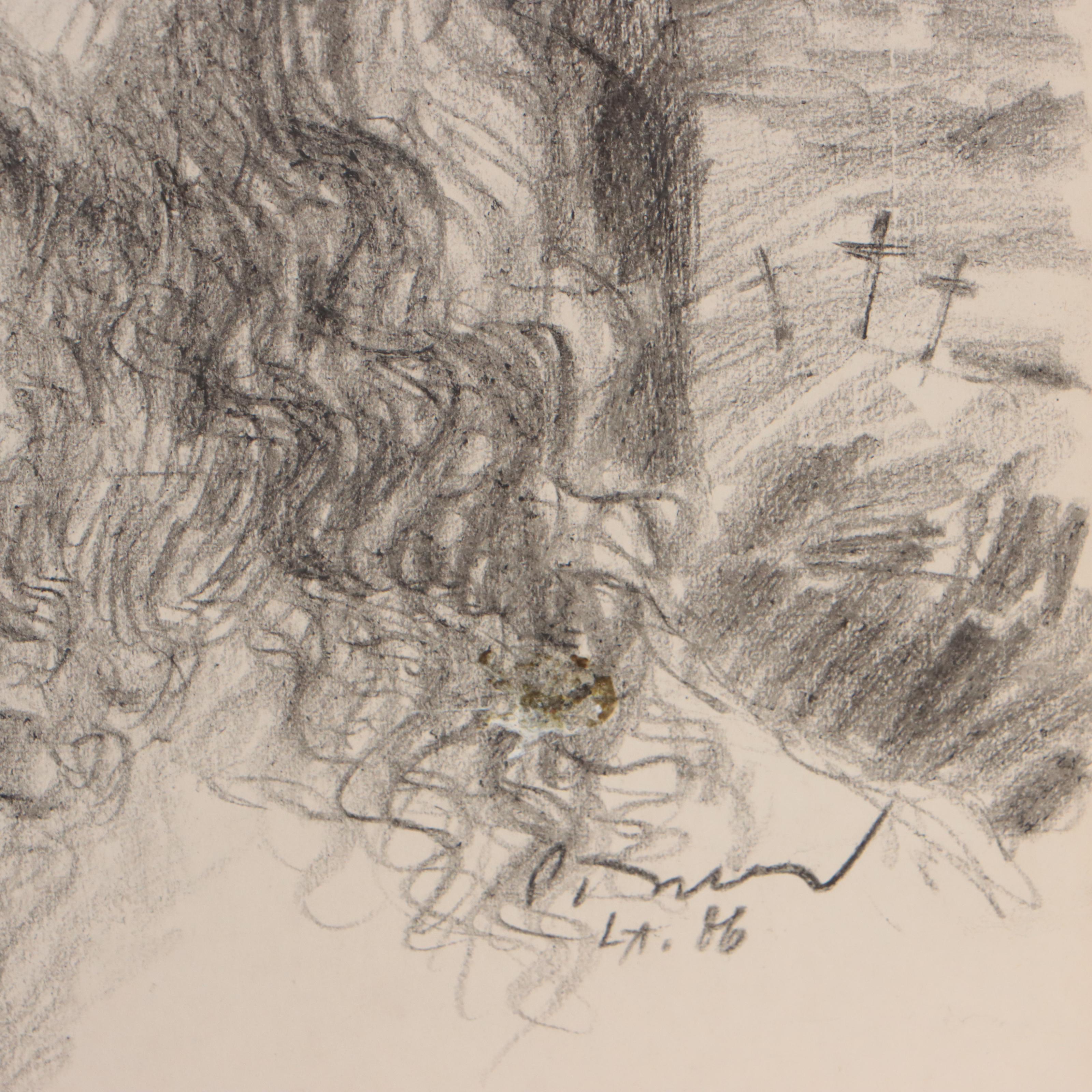 Black Crayon Drawings of Portraits of Christ, 1986