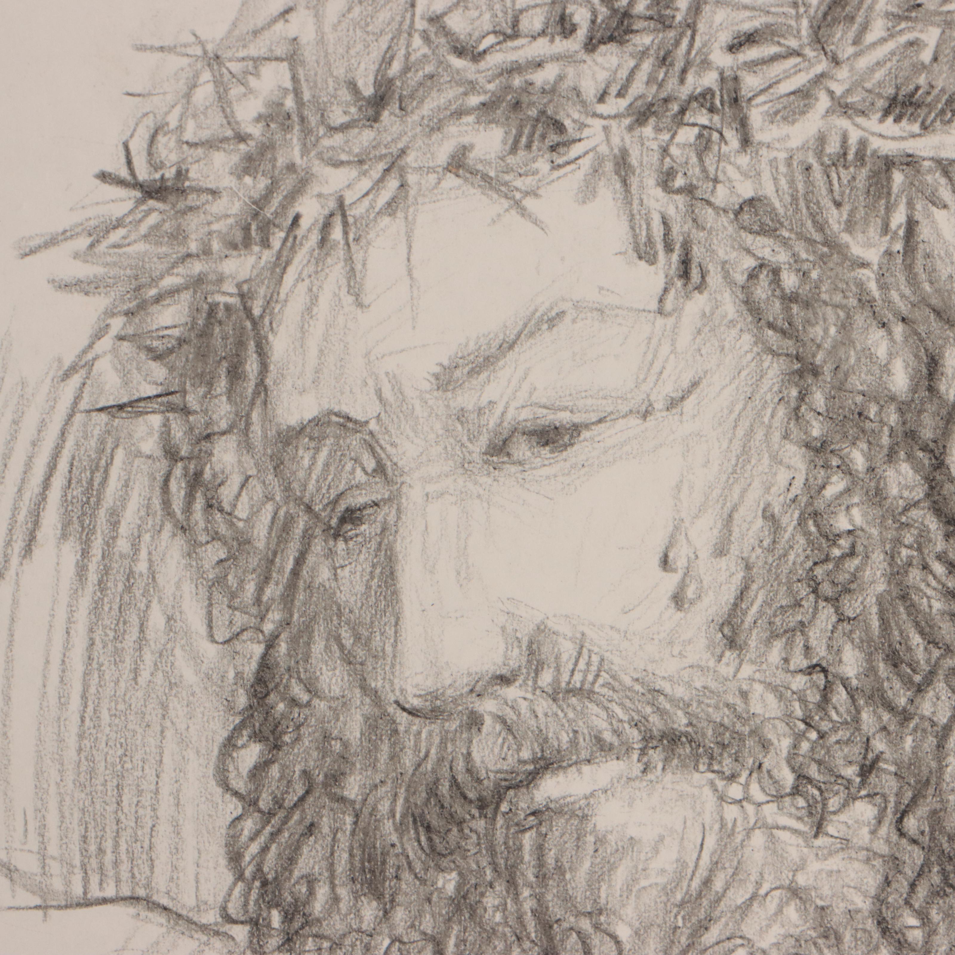 Black Crayon Drawings of Portraits of Christ, 1986