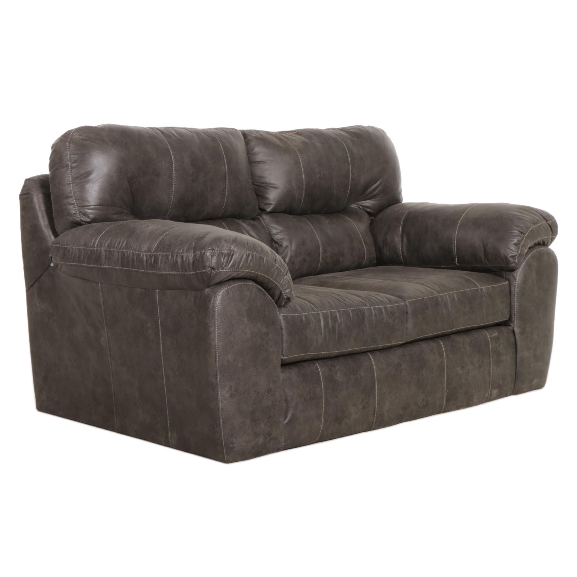 Peak Living Faux Leather Upholstered Pillow Arm Loveseat, 21st Century