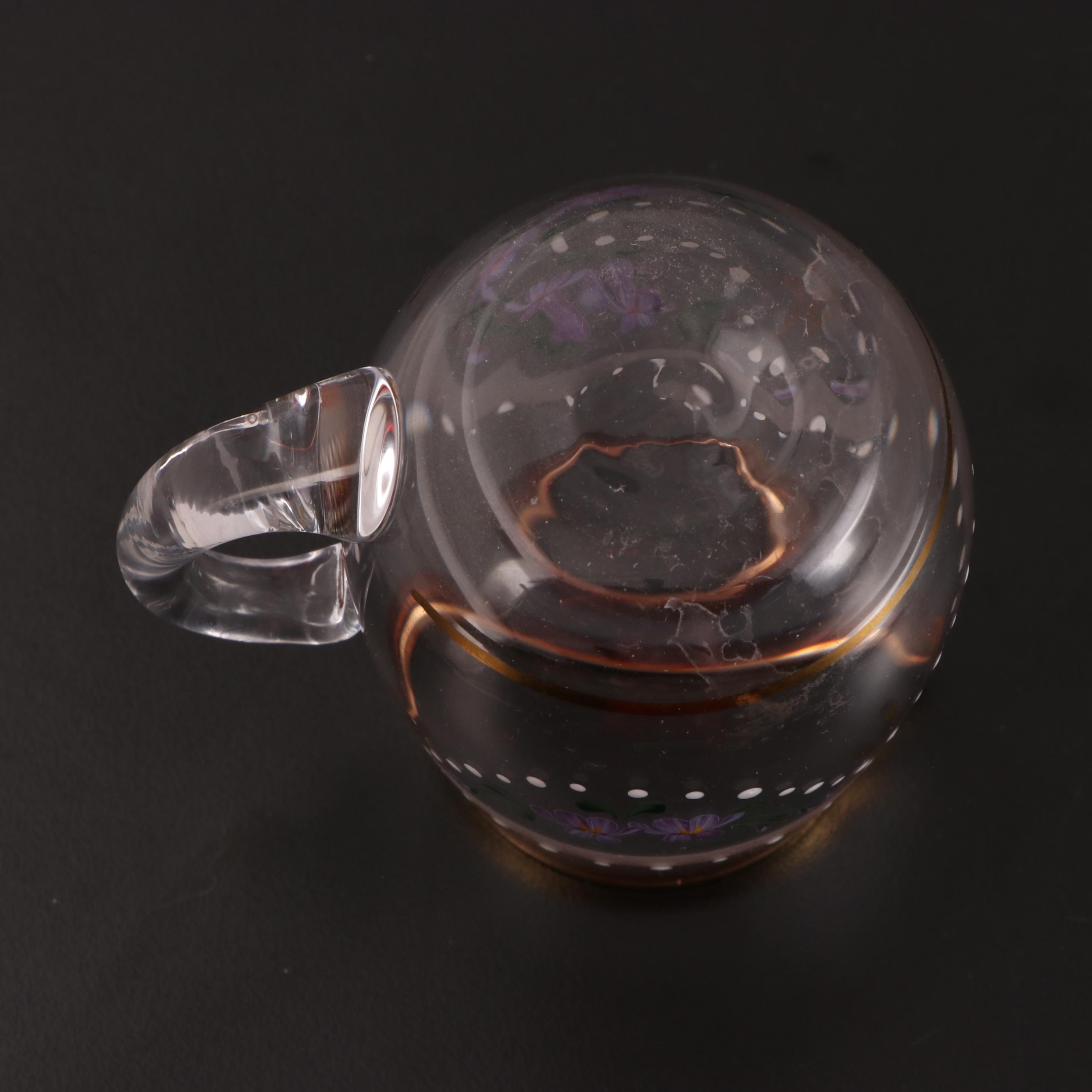 Hand-Painted Glass Flutes with Painted Creamer and Shot Glass