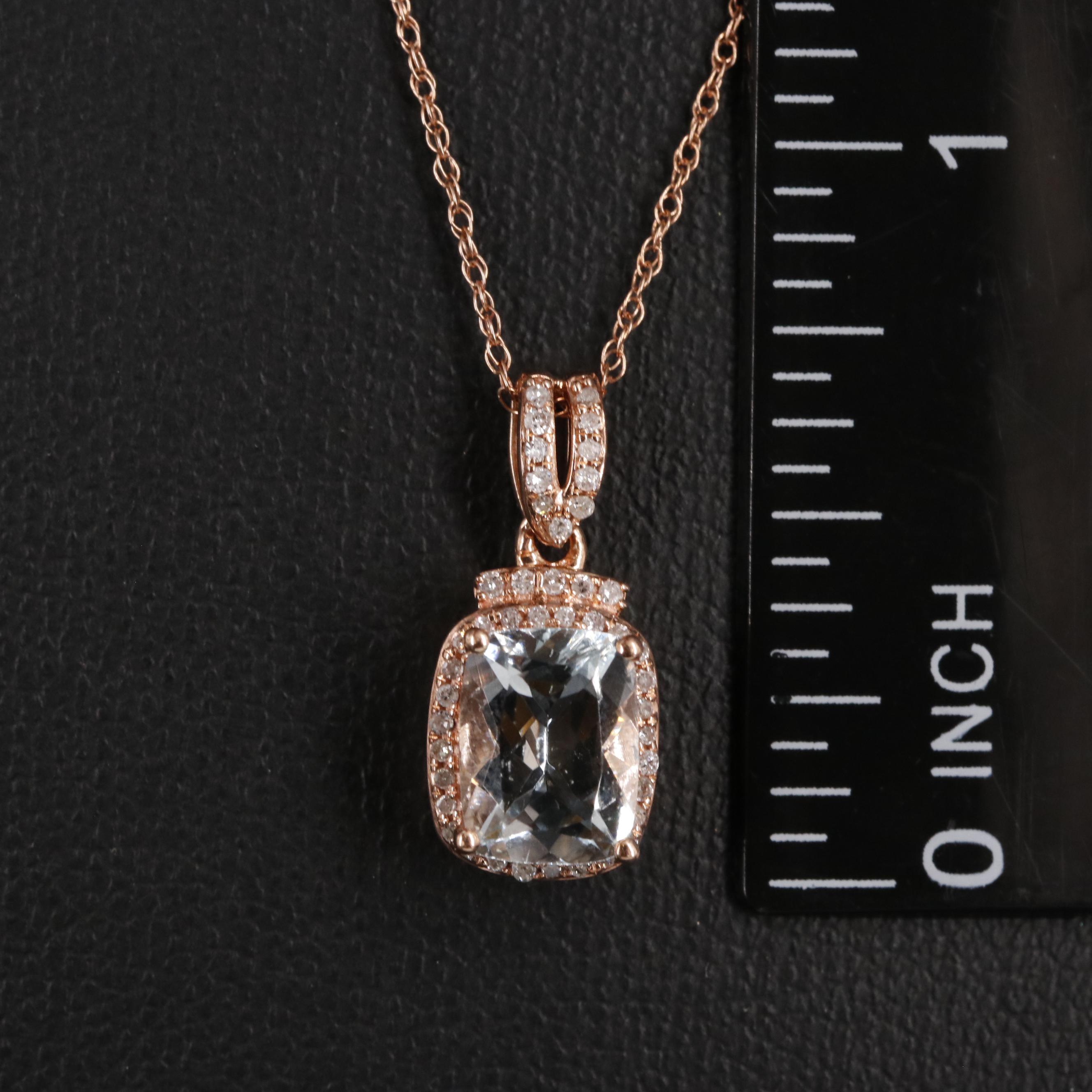 10K Aquamarine and Diamond Pendant Necklace