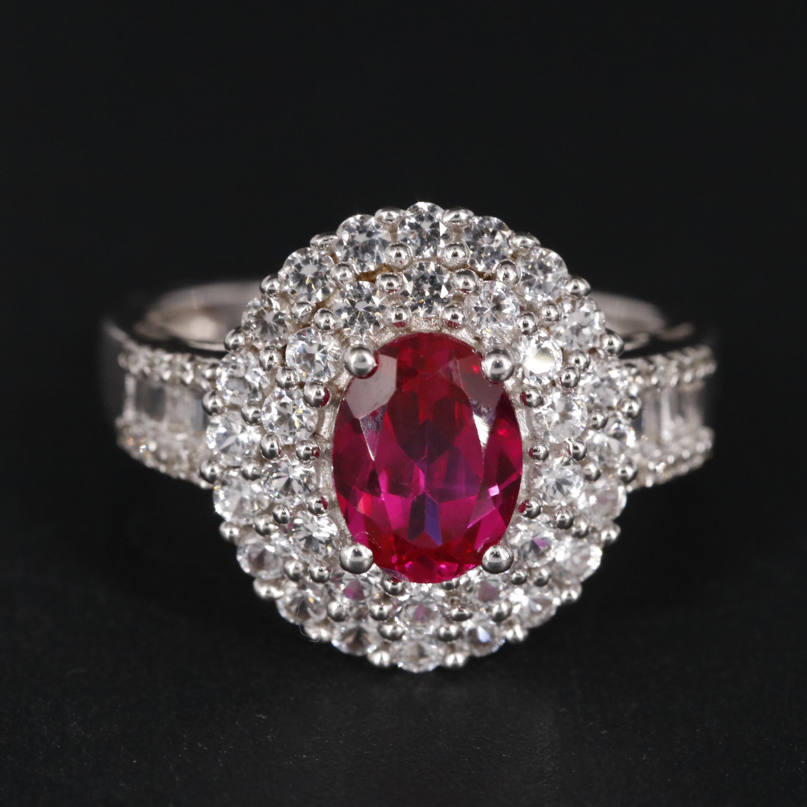 Sterling Ruby and Sapphire Halo Ring