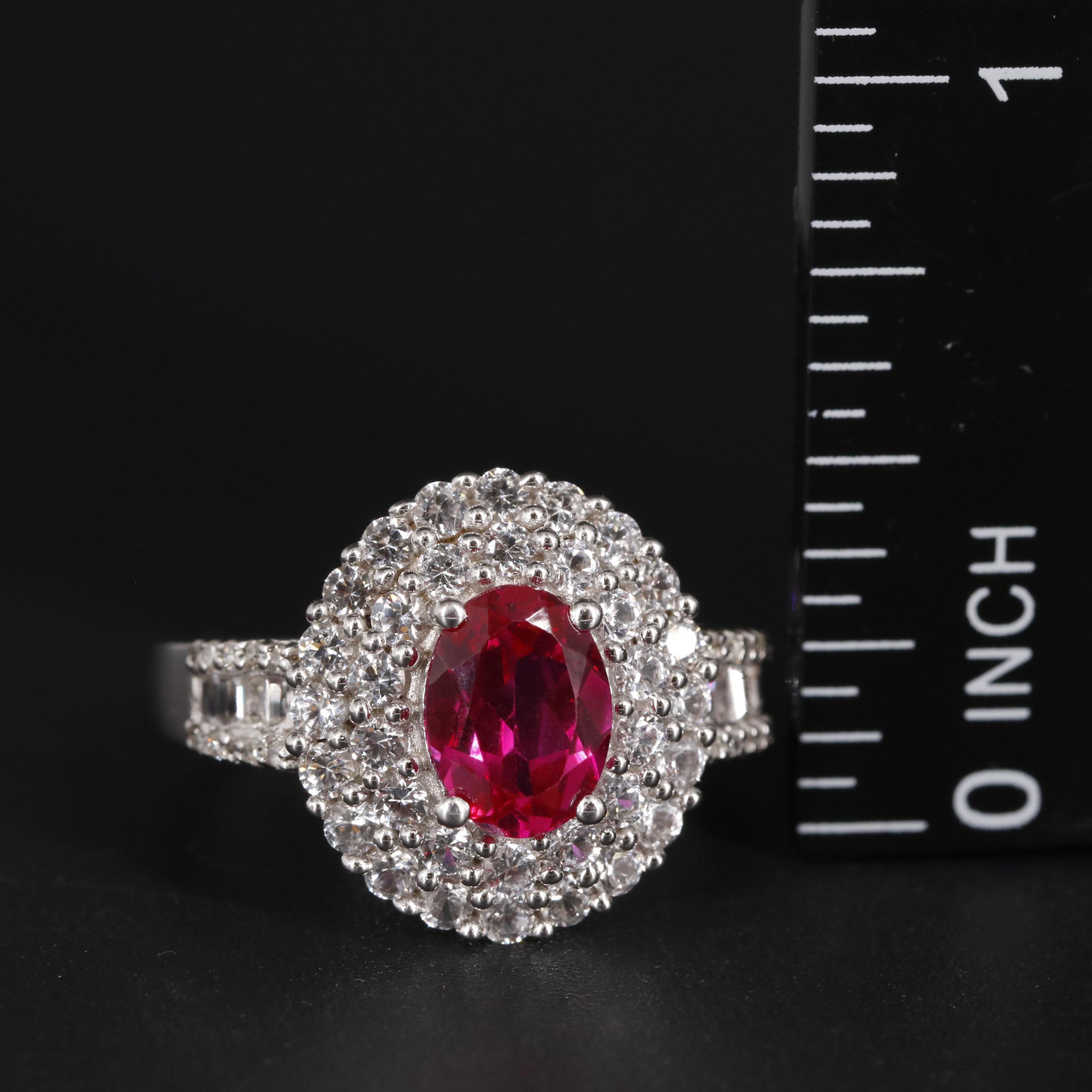 Sterling Ruby and Sapphire Halo Ring