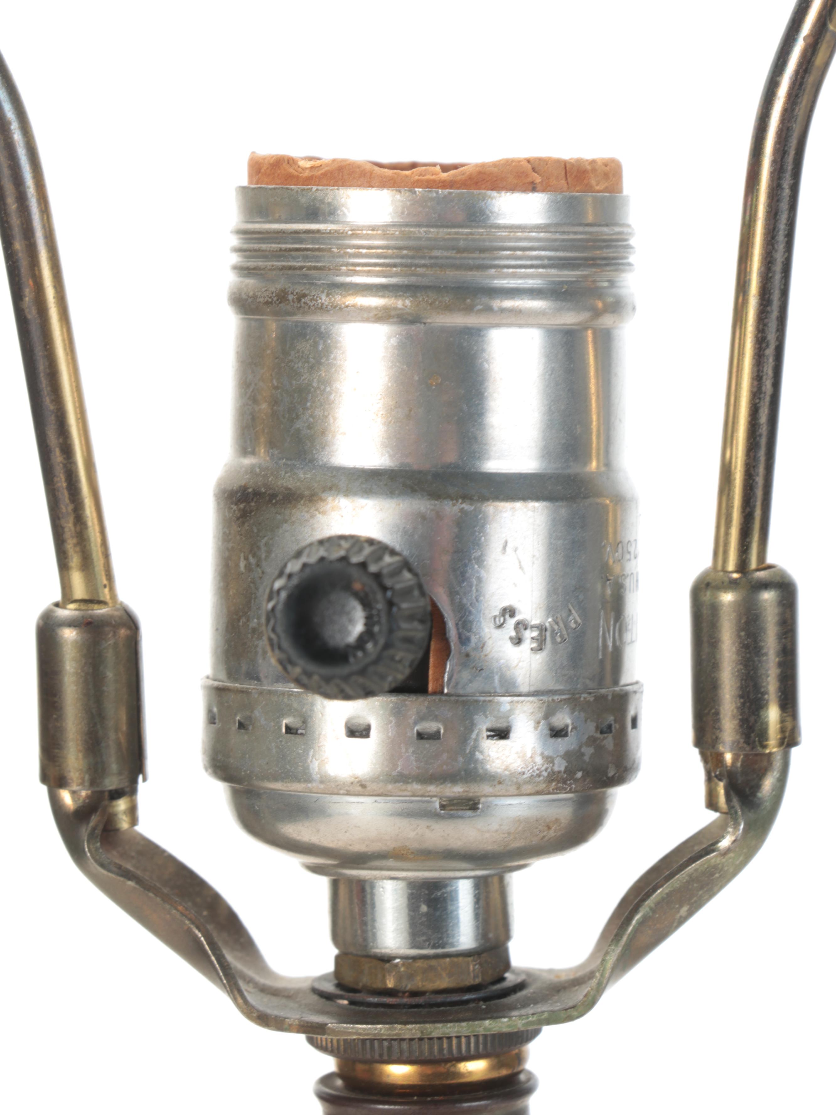 Transfer Decorated Glass and Brass Table Lamp, Mid to Late 20th Century