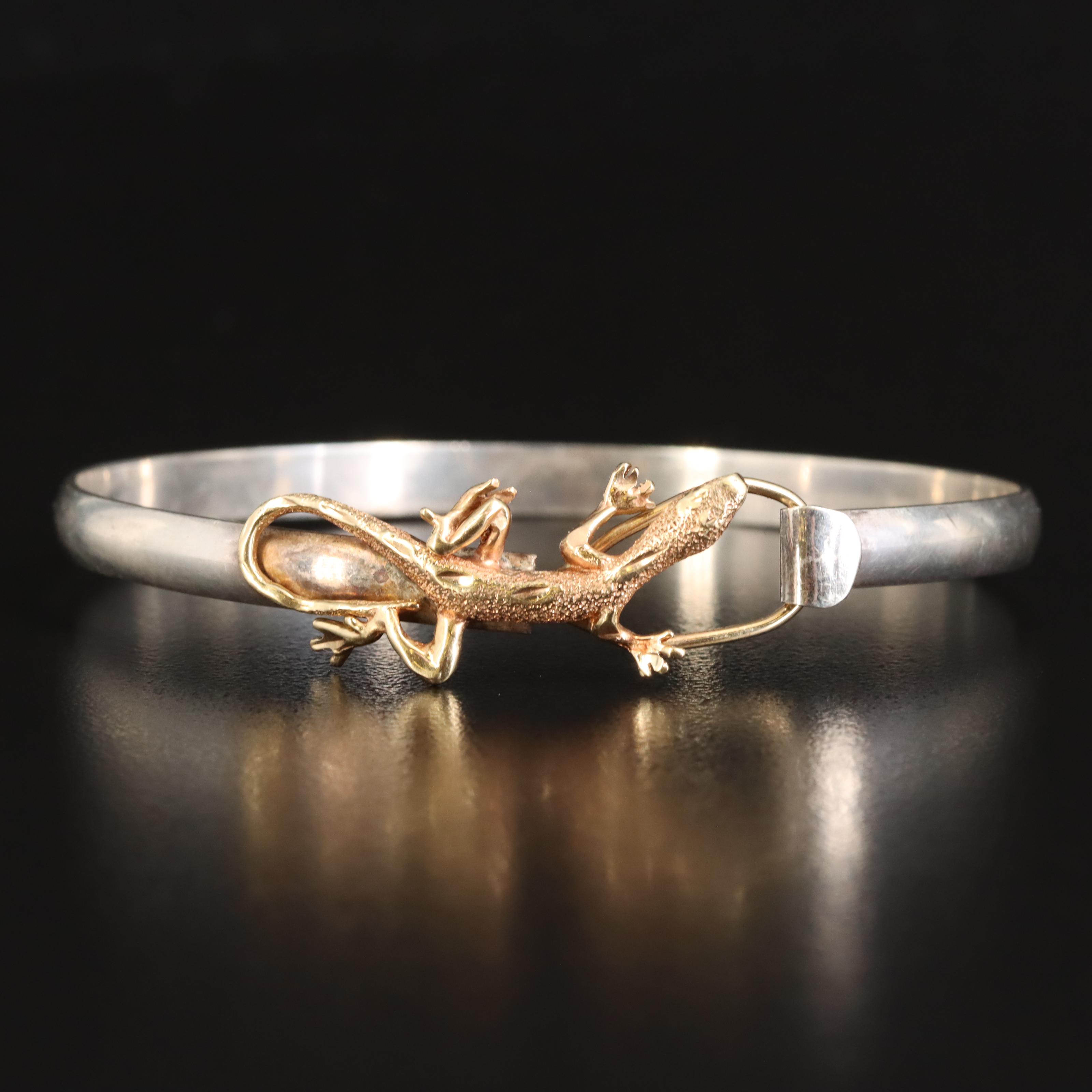 14K Lizard Clasp on Sterling Bangle