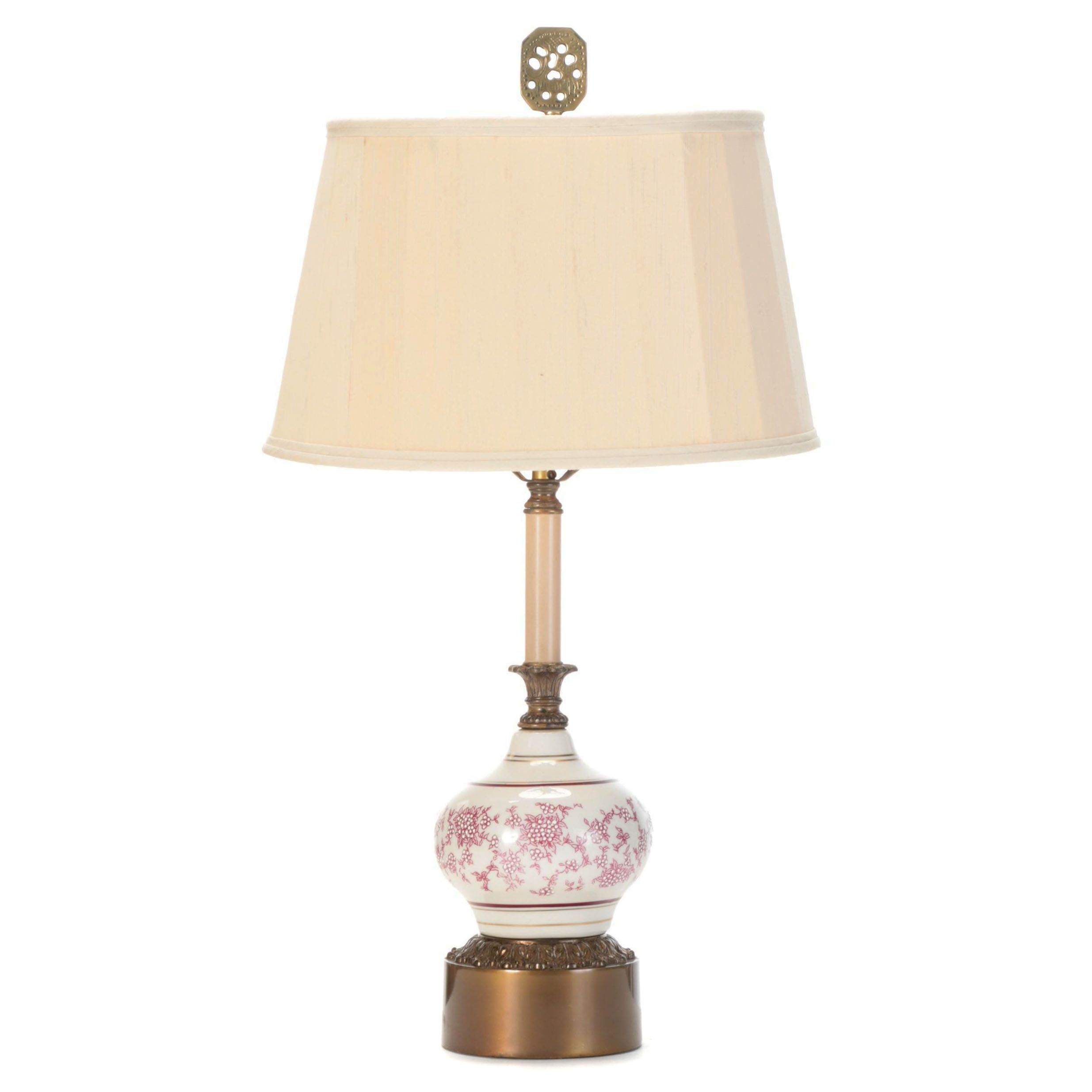 Red and Ivory Ceramic and Metal Table Lamp, Mid to Late 20th Century