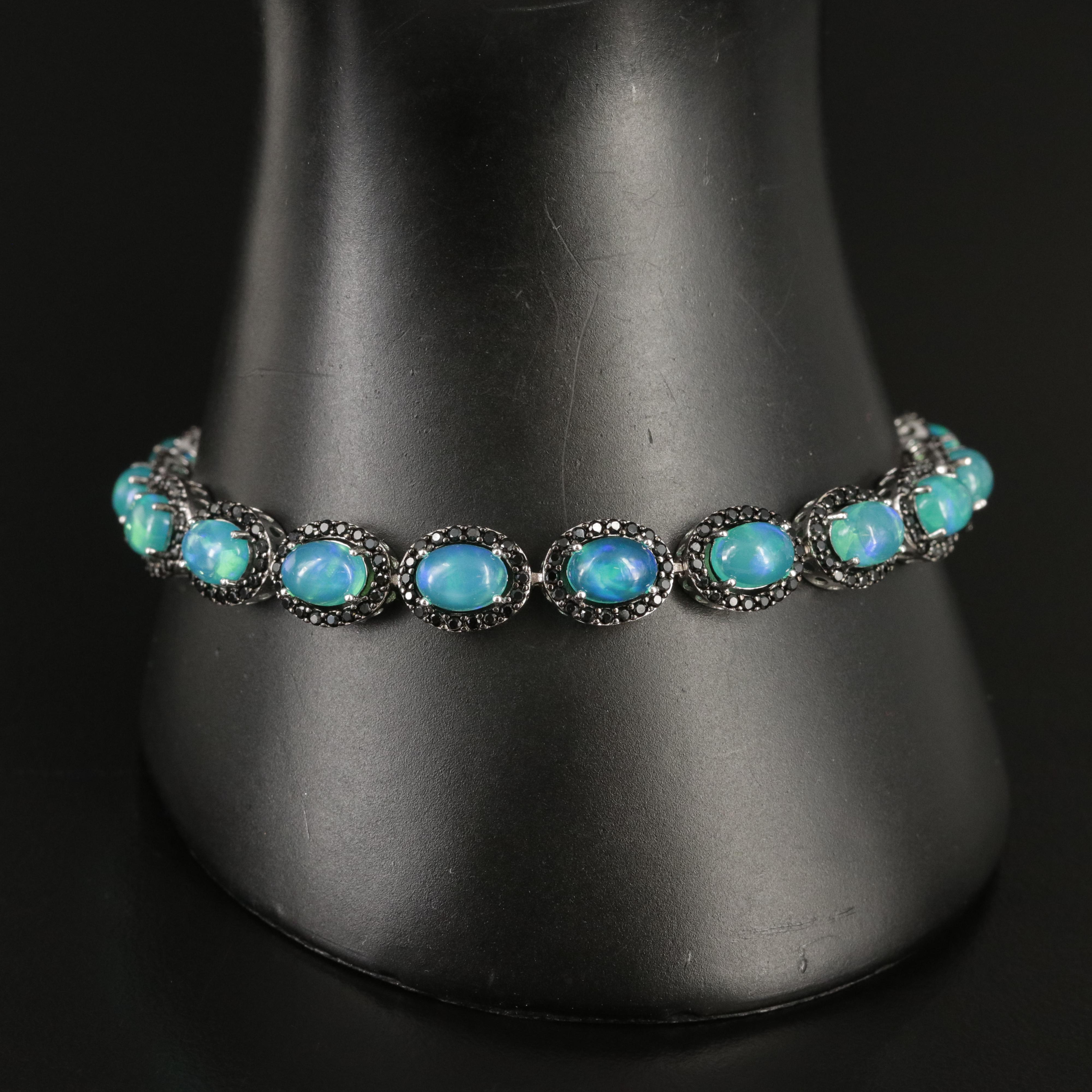 Sterling Opal and Spinel Bracelet