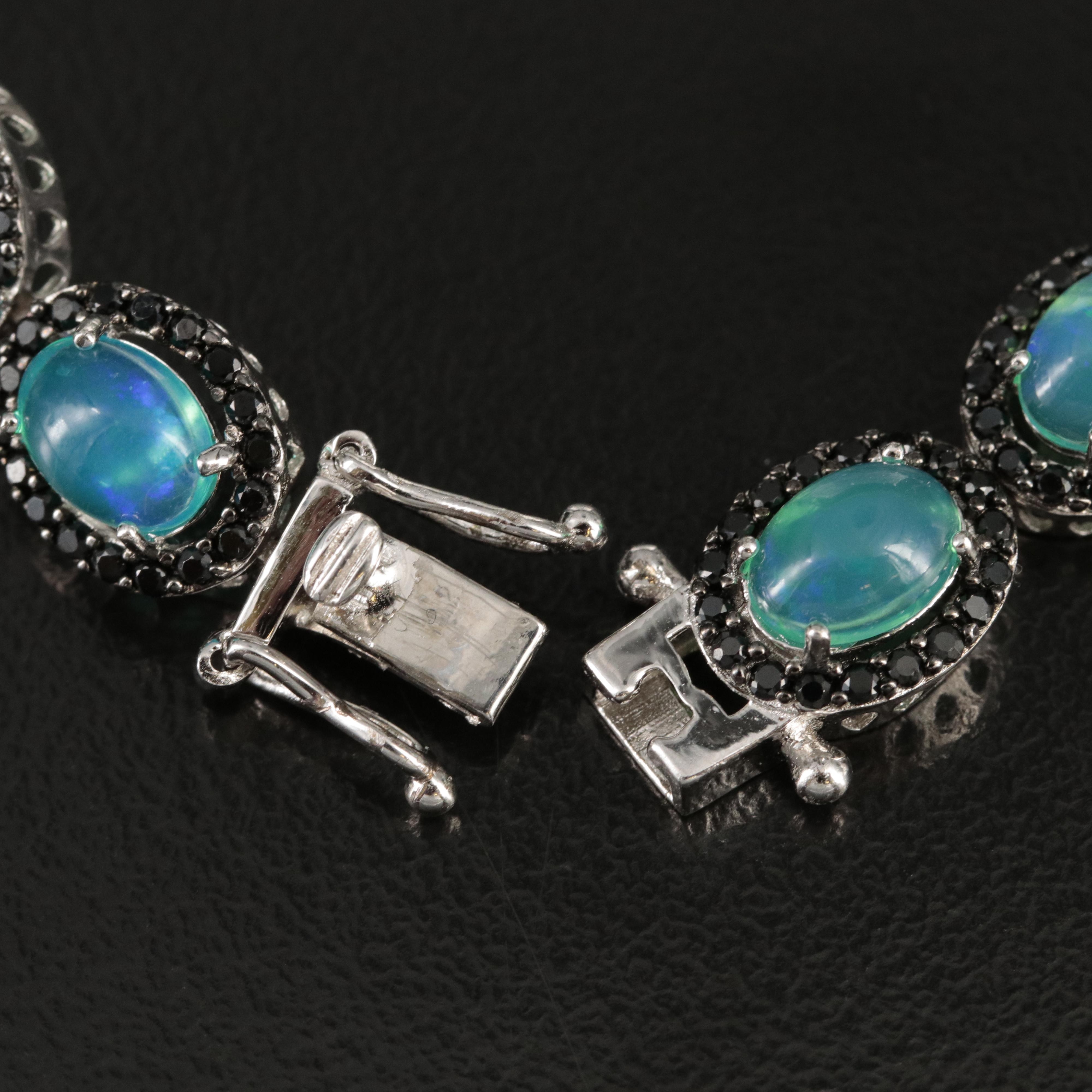 Sterling Opal and Spinel Bracelet