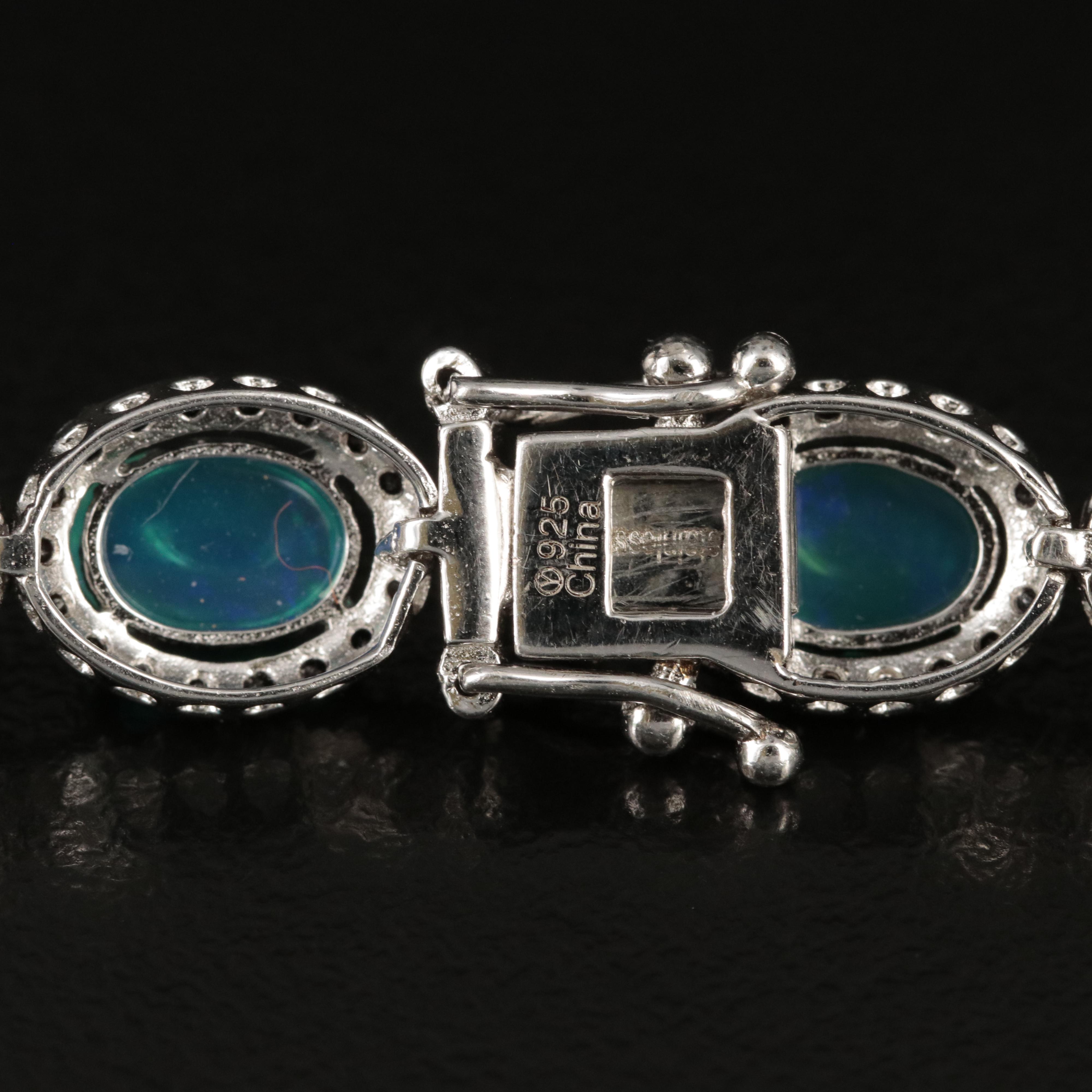 Sterling Opal and Spinel Bracelet
