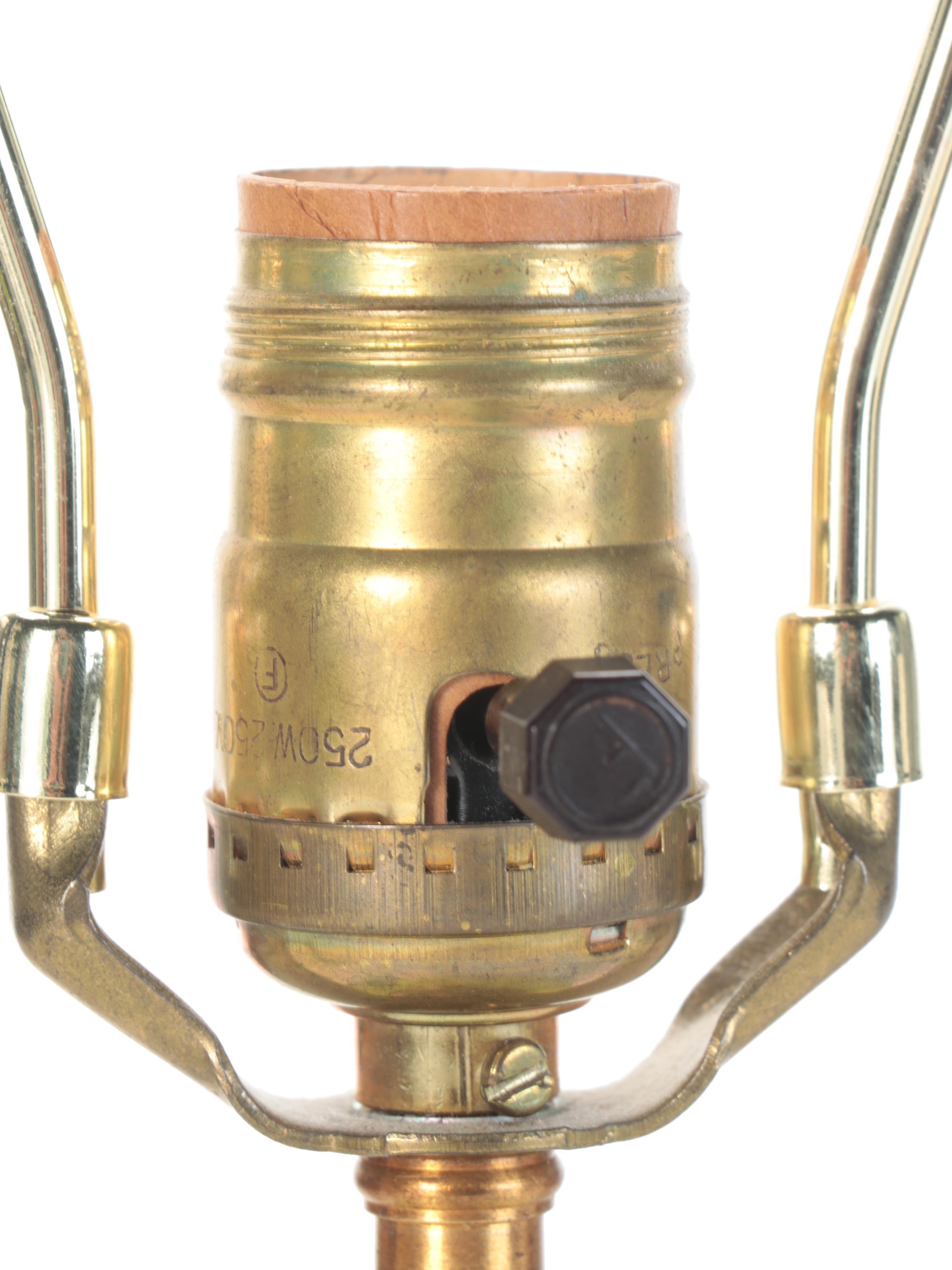 Pair of Etched Green Glass, Marble and Brass Oil Lamps, Adapted Late 20th C