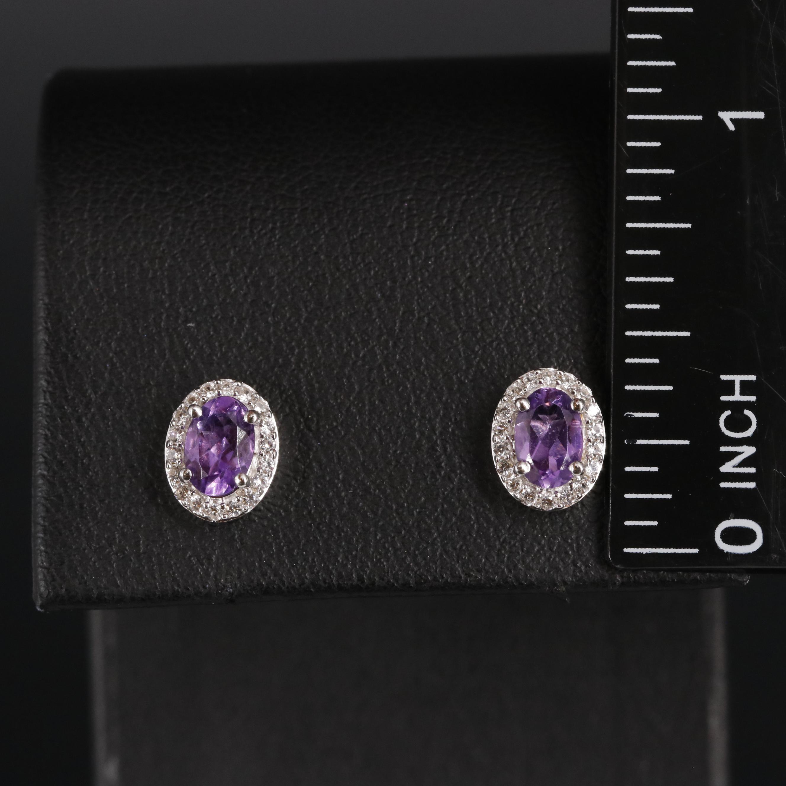 Sterling Amethyst and Sapphire Halo Stud Earrings