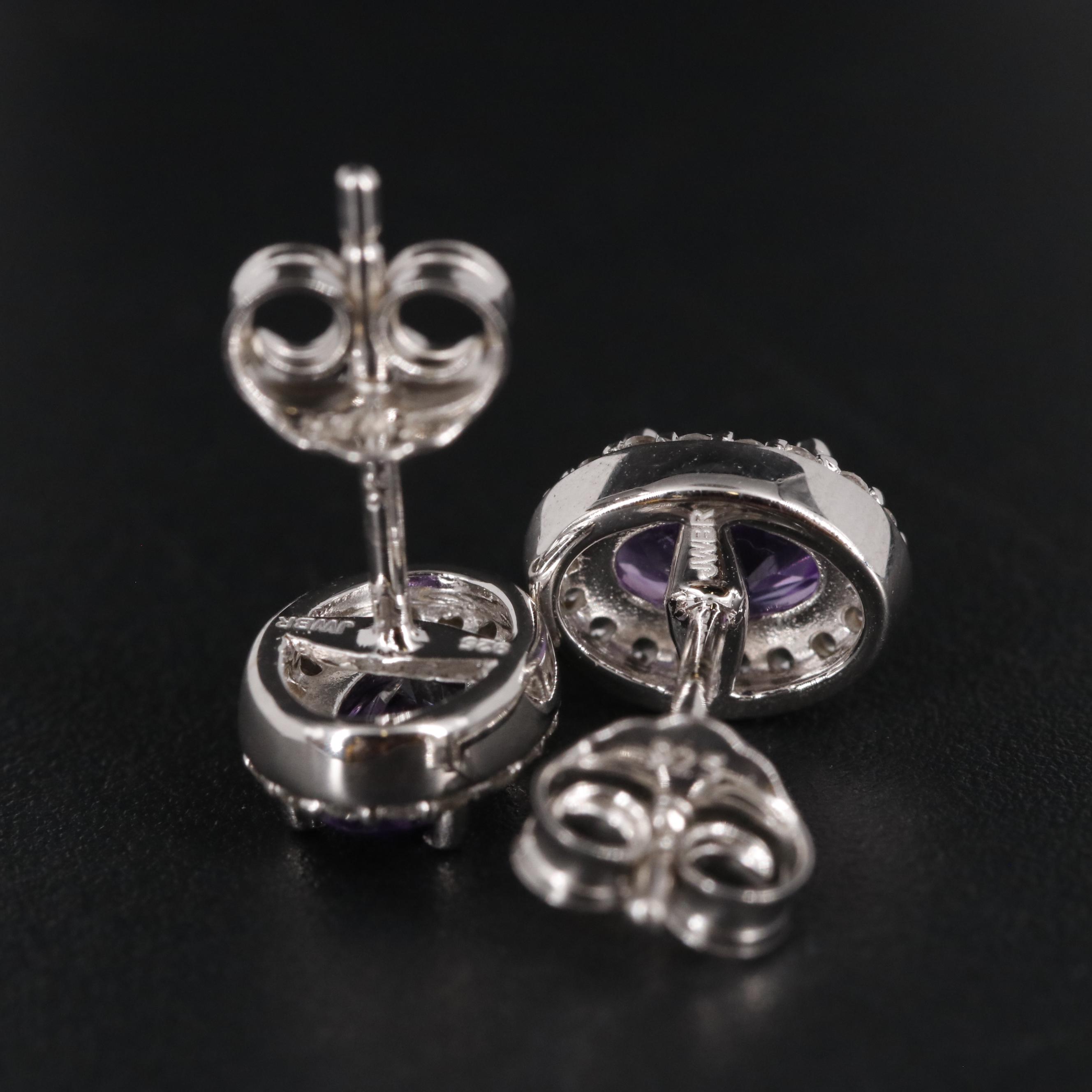 Sterling Amethyst and Sapphire Halo Stud Earrings