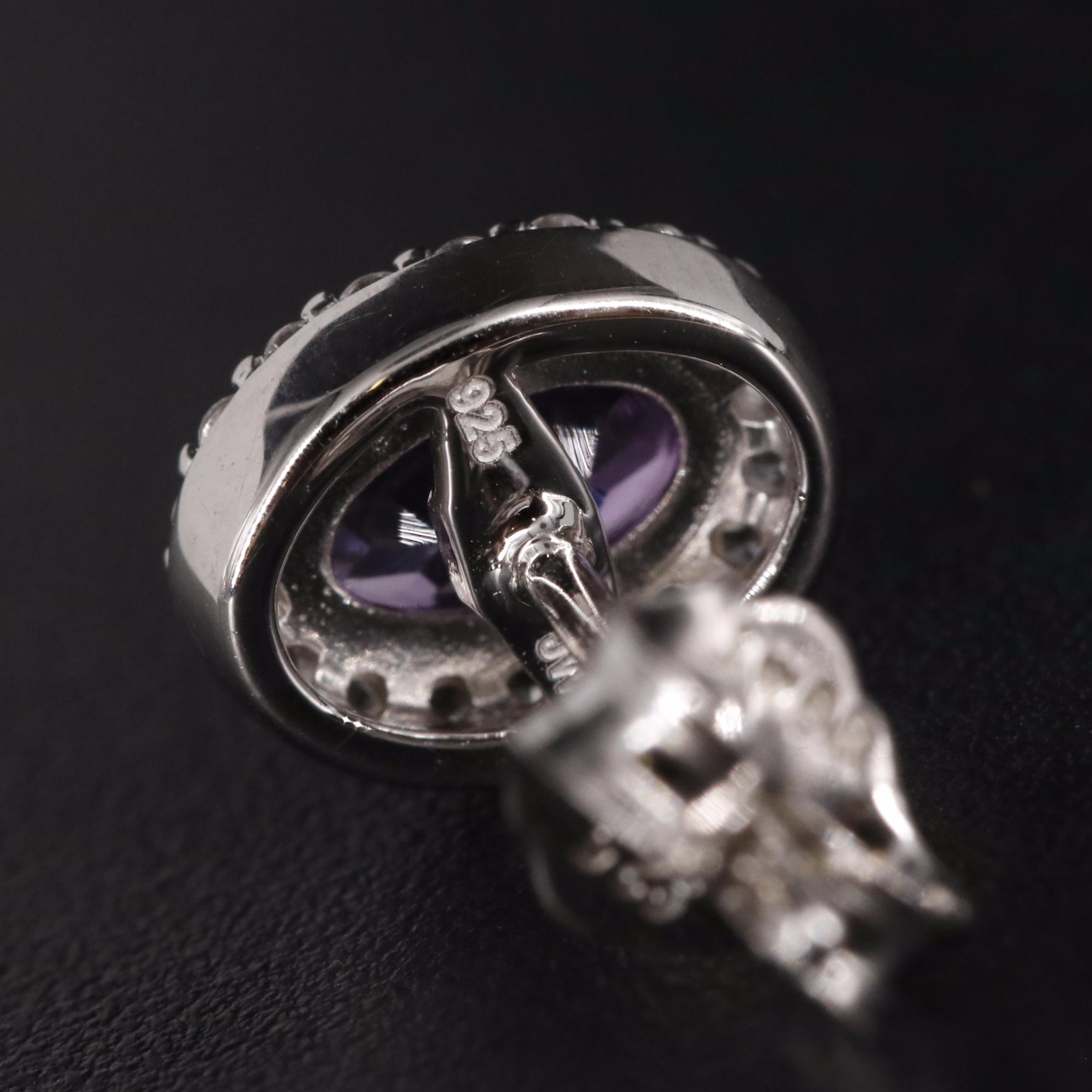 Sterling Amethyst and Sapphire Halo Stud Earrings