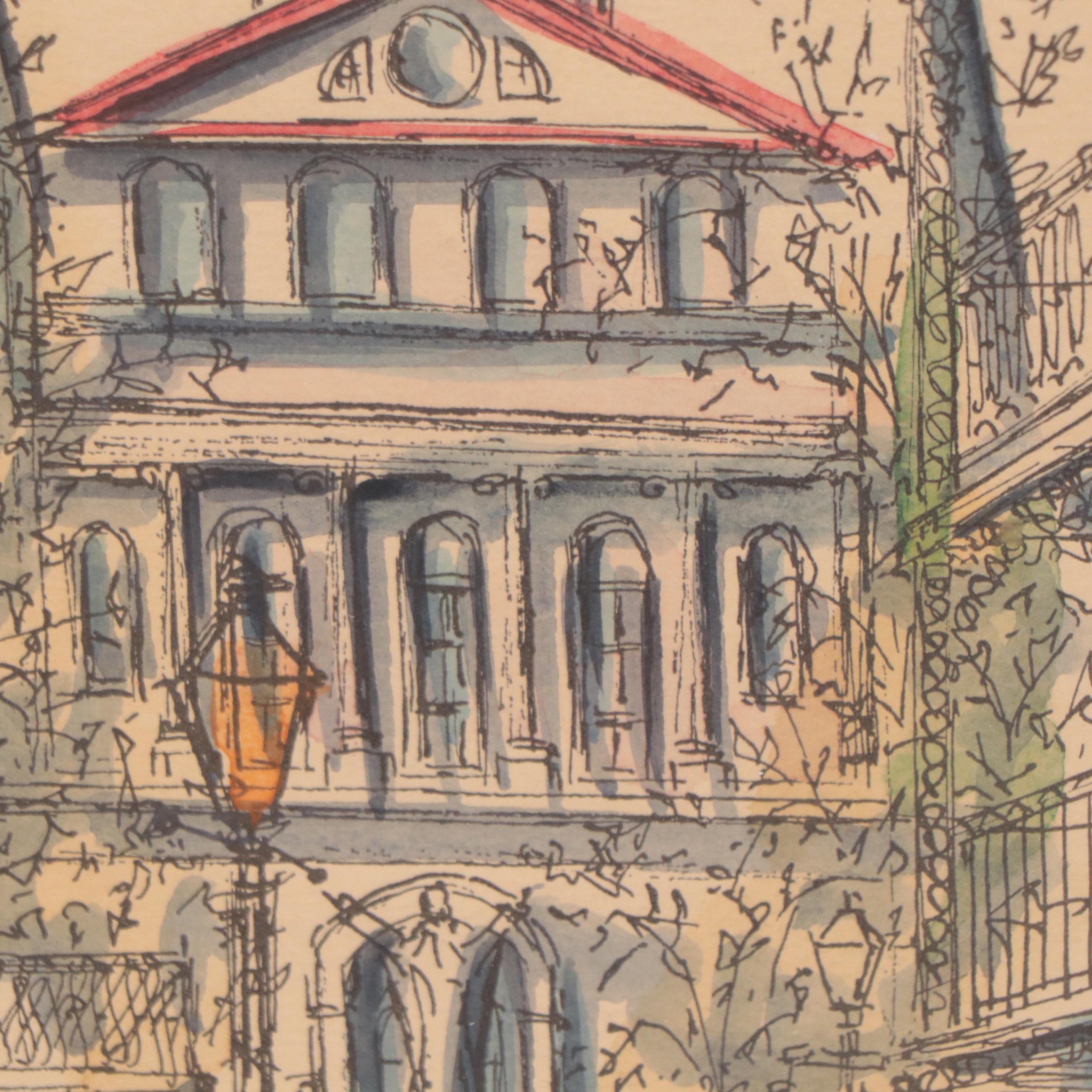 Frank Weiss Watercolor Painting of St. Louis Basilica, Circa 1968