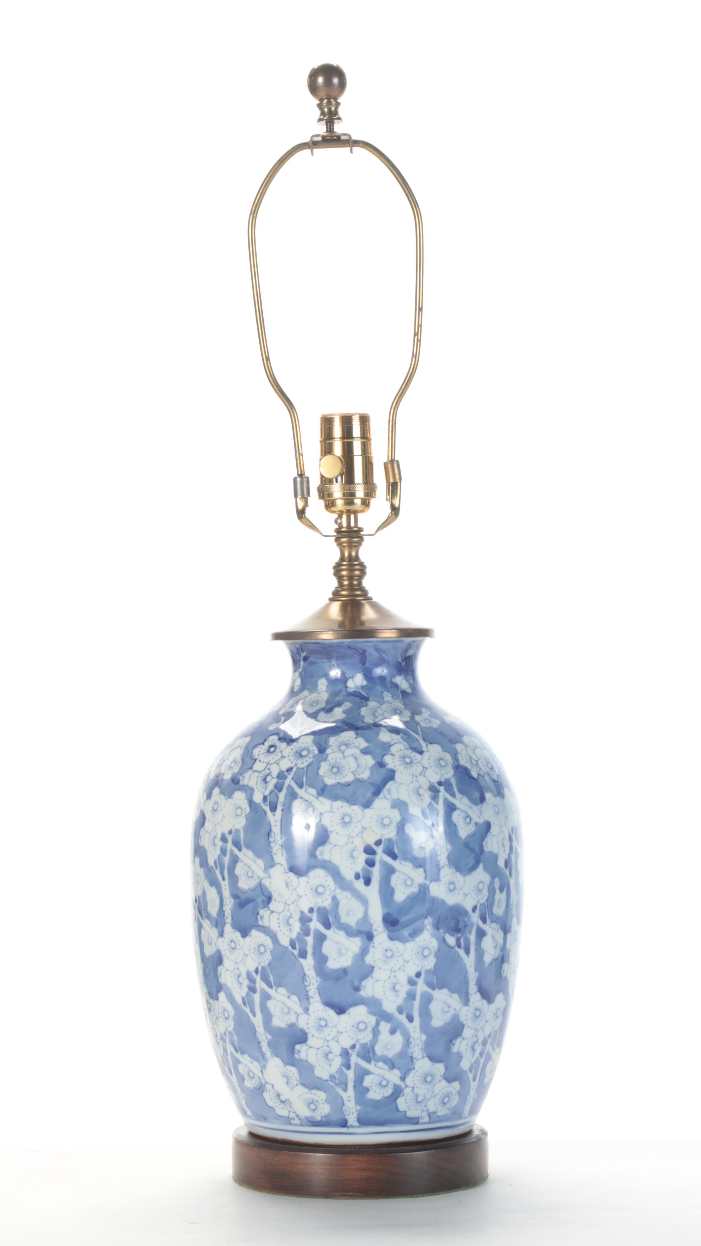 Chinese Blue and White Plum Blossom Porcelain Table Lamp, Mid to Late 20th C