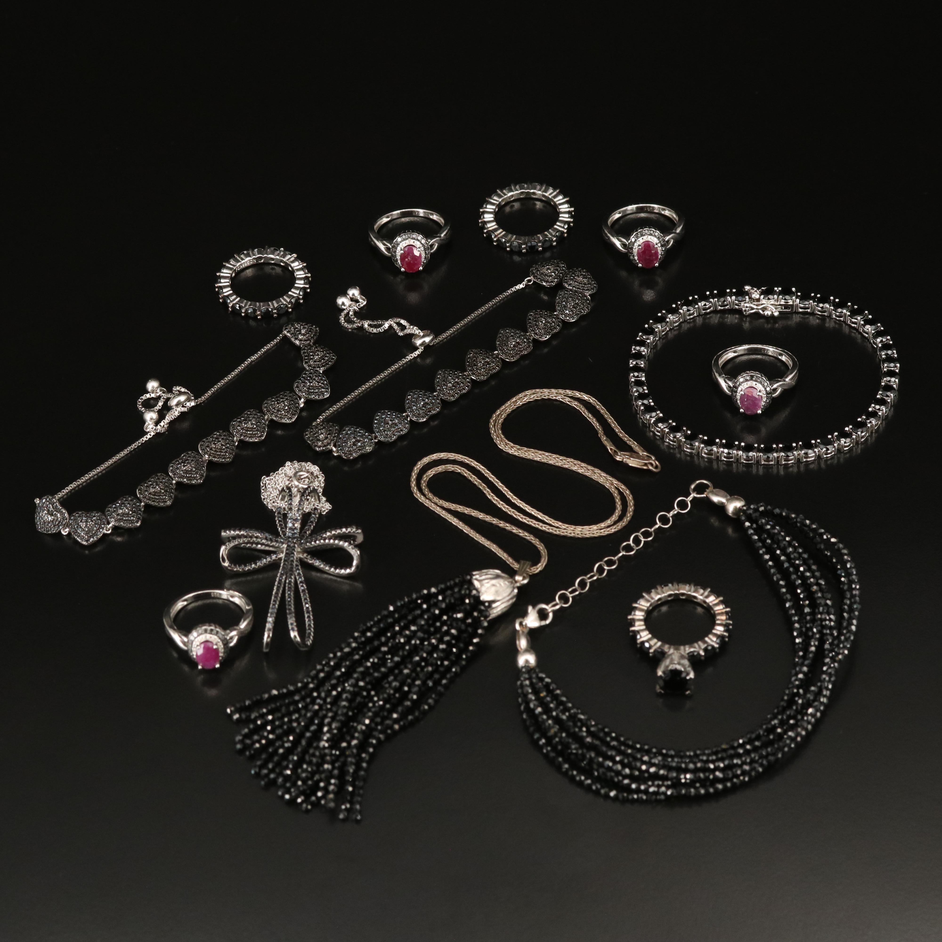 Sterling Jewelry Collection Including Corundum, Diamond and Spinel