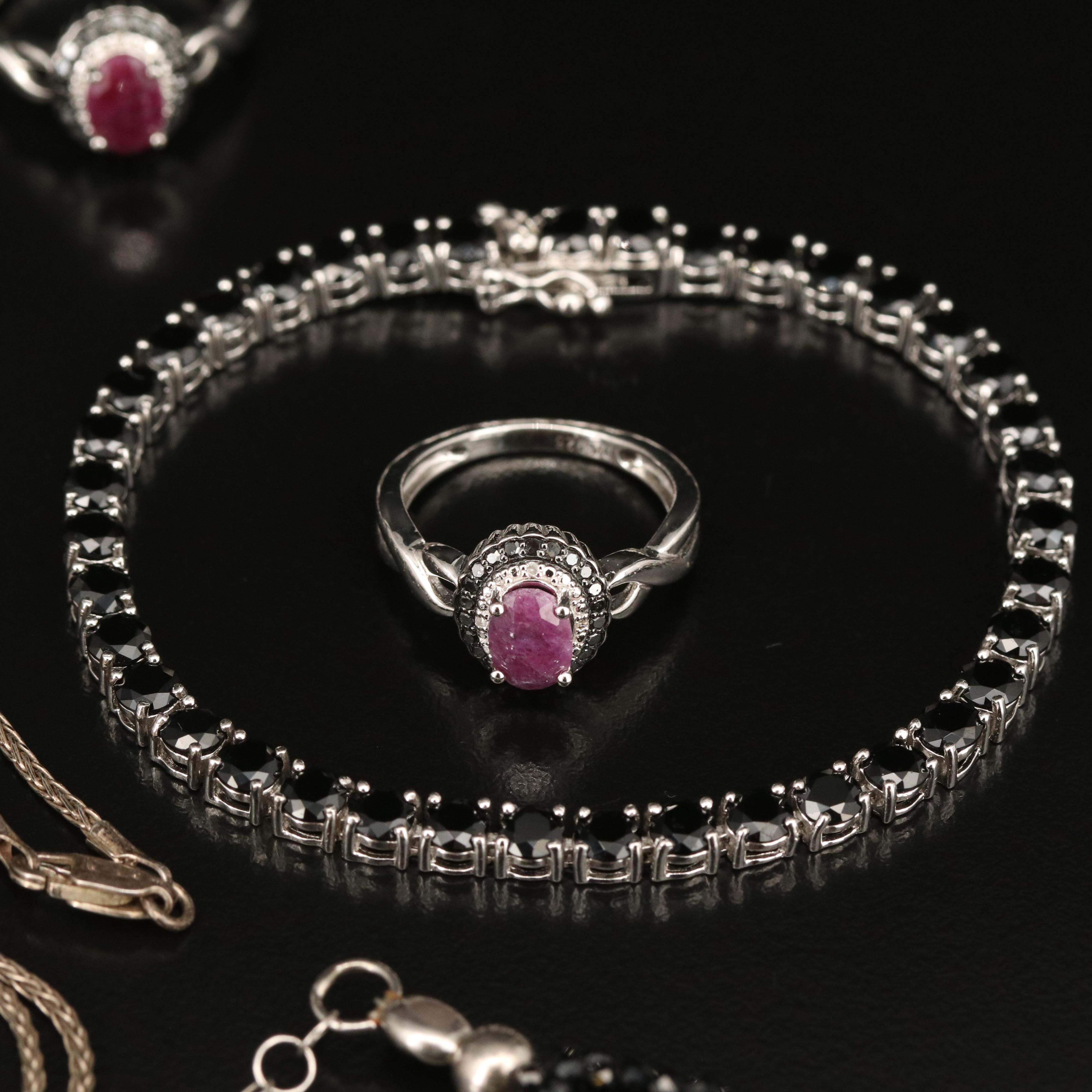 Sterling Jewelry Collection Including Corundum, Diamond and Spinel
