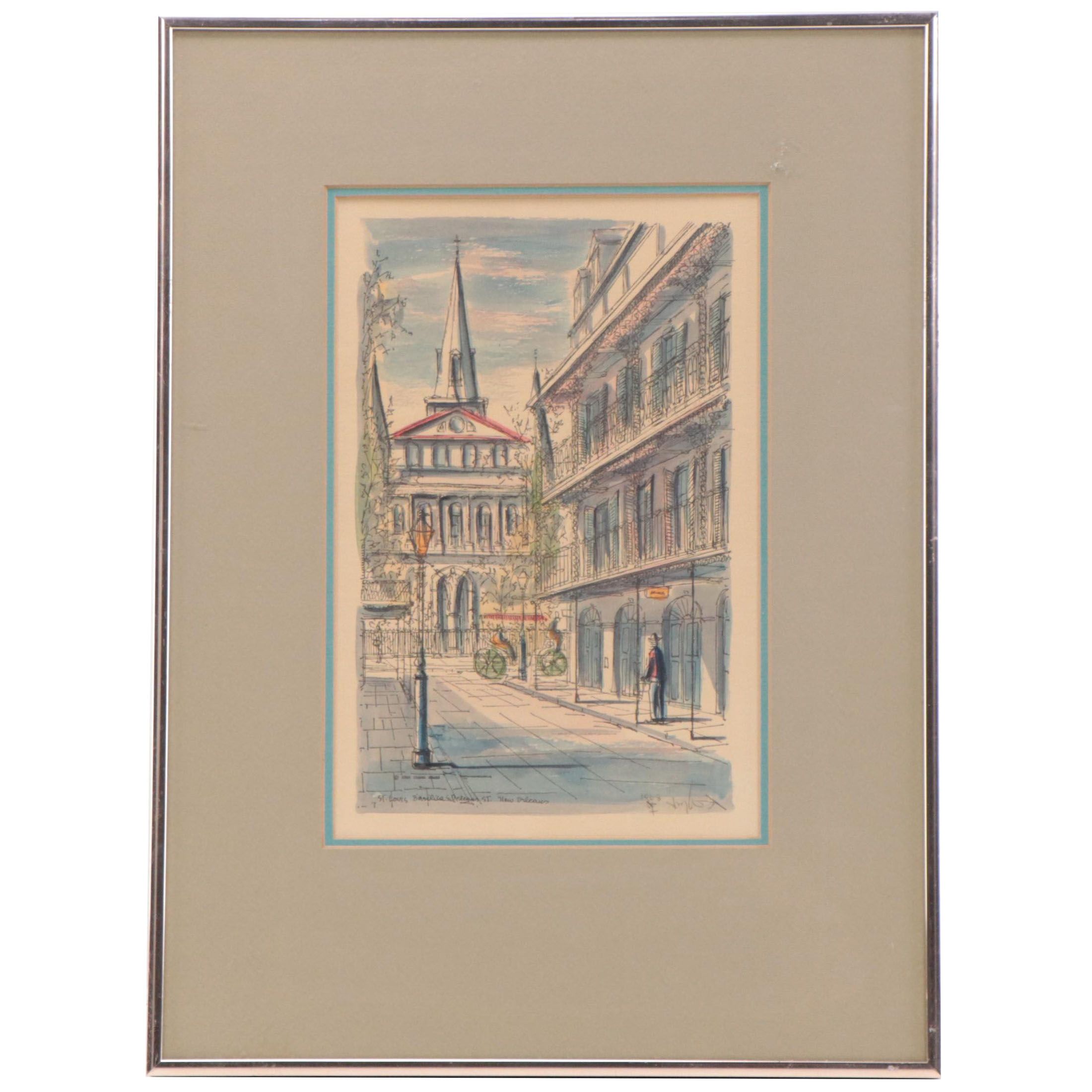 Frank Weiss Watercolor Painting of St. Louis Basilica, Circa 1968