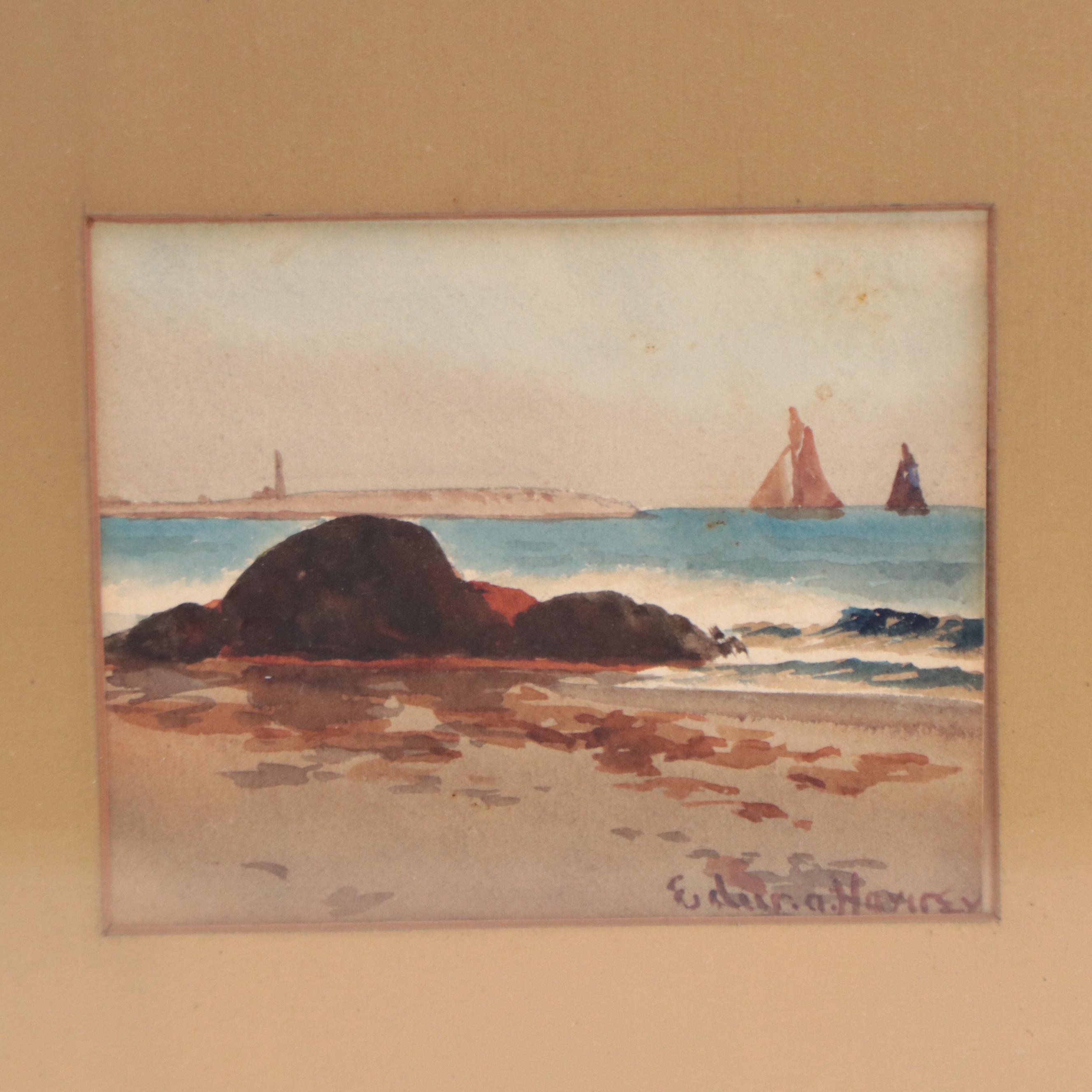 Seascape Watercolor Paintings, Late 19th Century