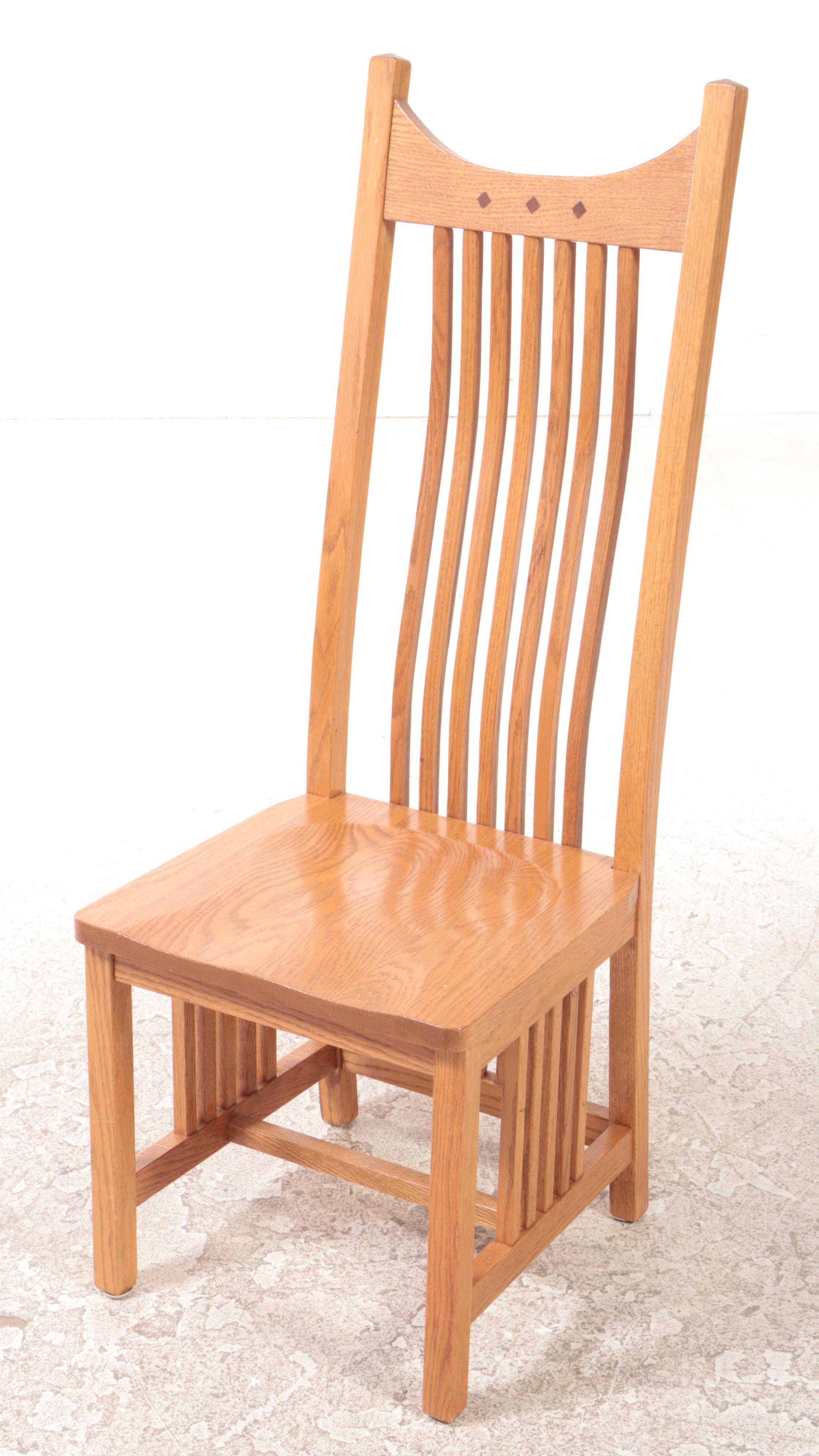 Four Arts and Crafts Style Oak High-Back Side Chairs