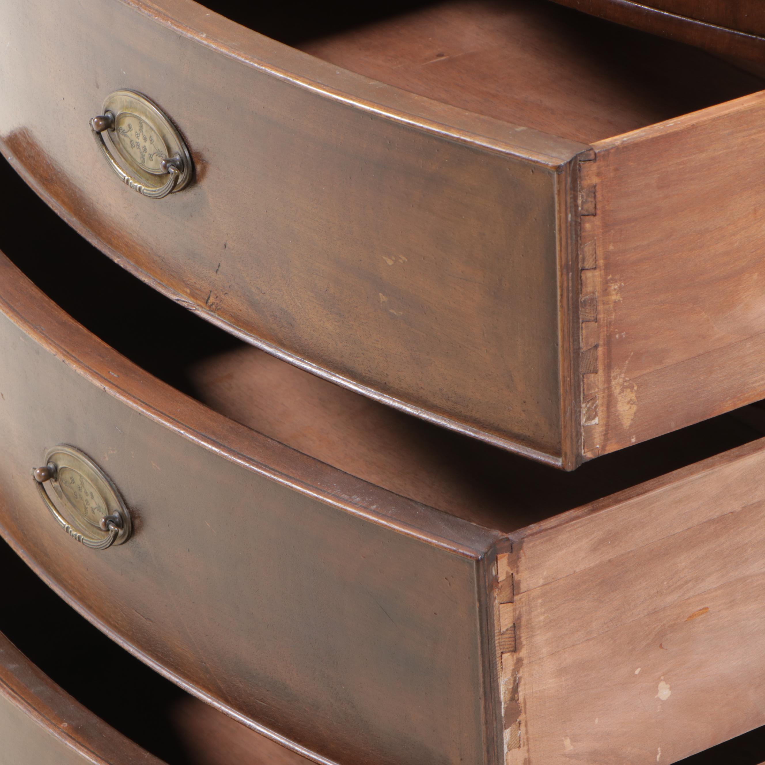 Irwin Federal Style Mahogany Three-Drawer Bowfront Bedside Chest