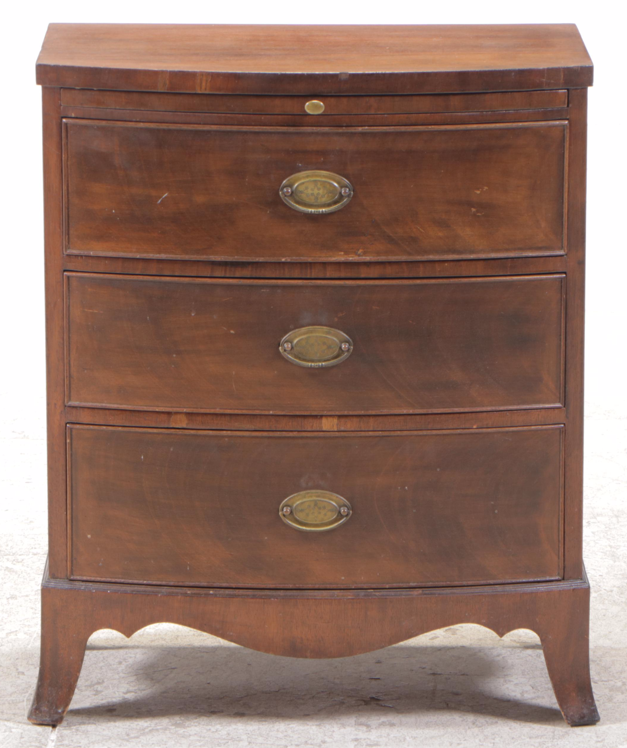 Irwin Federal Style Mahogany Three-Drawer Bowfront Bedside Chest