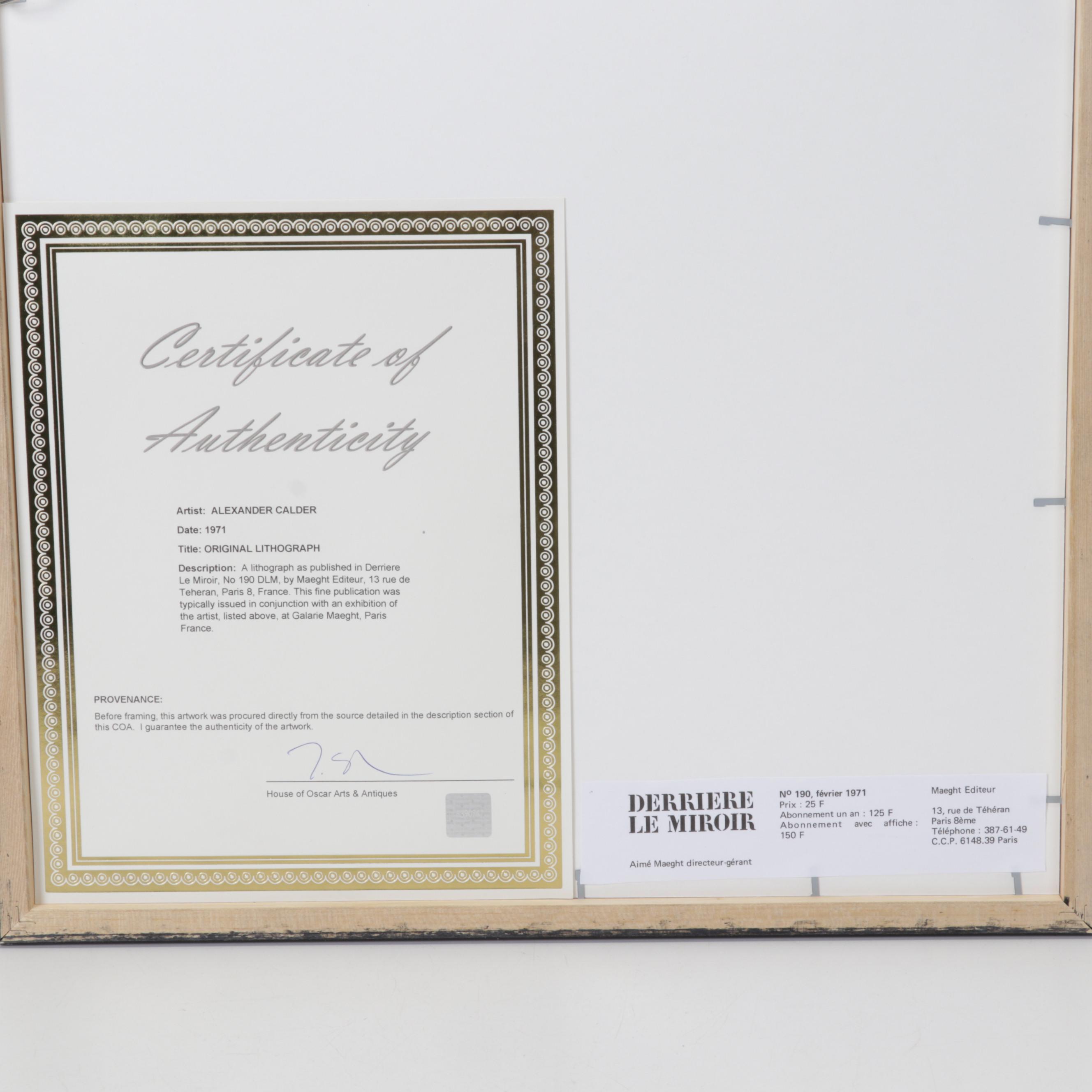 Alexander Calder Lithograph for "Derrière le Miroir," 1971