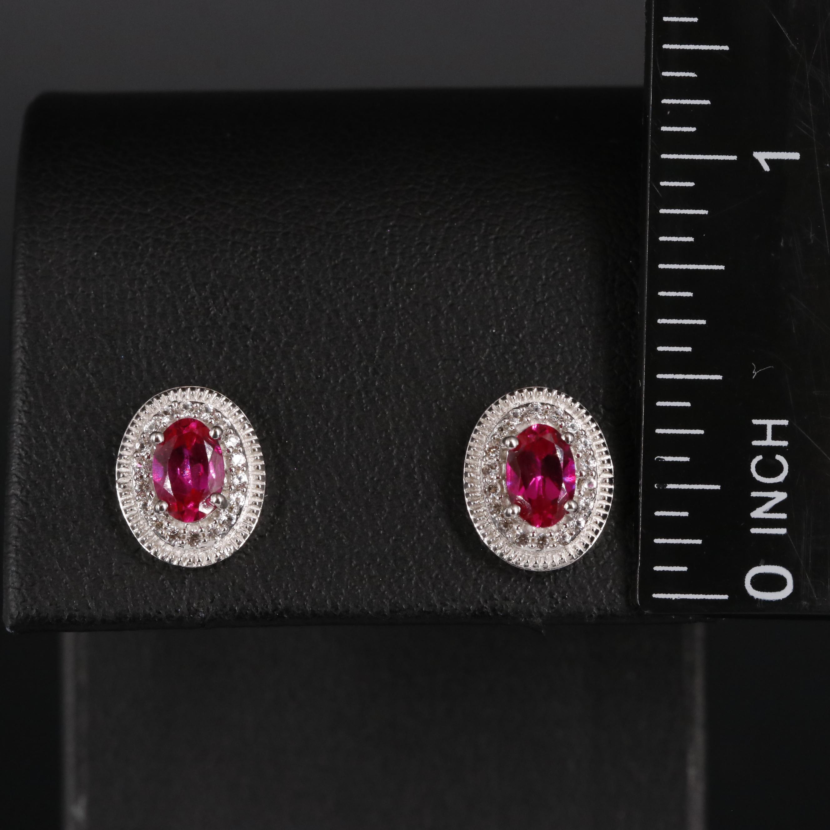 Sterling Ruby and Sapphire Halo Stud Earrings