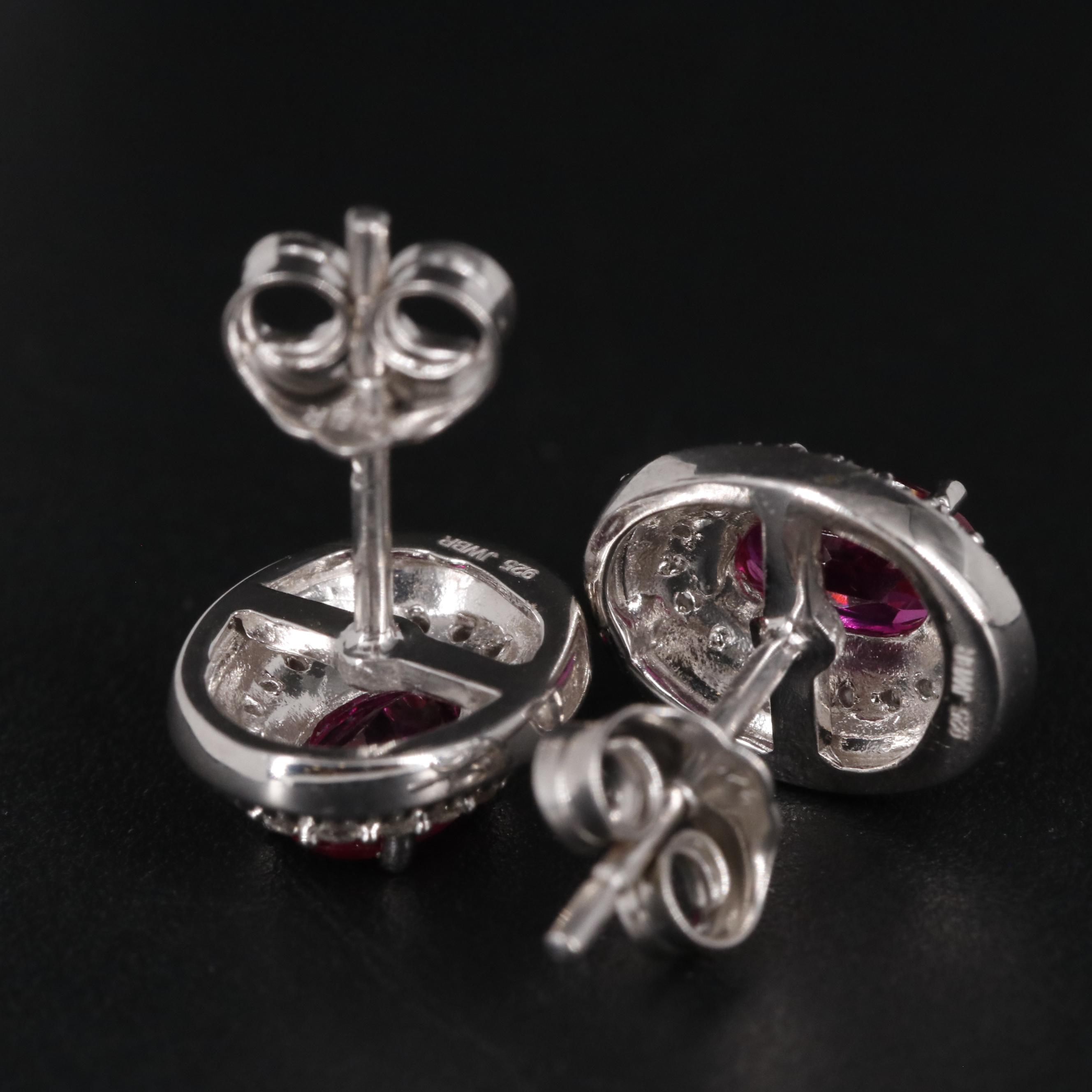 Sterling Ruby and Sapphire Halo Stud Earrings