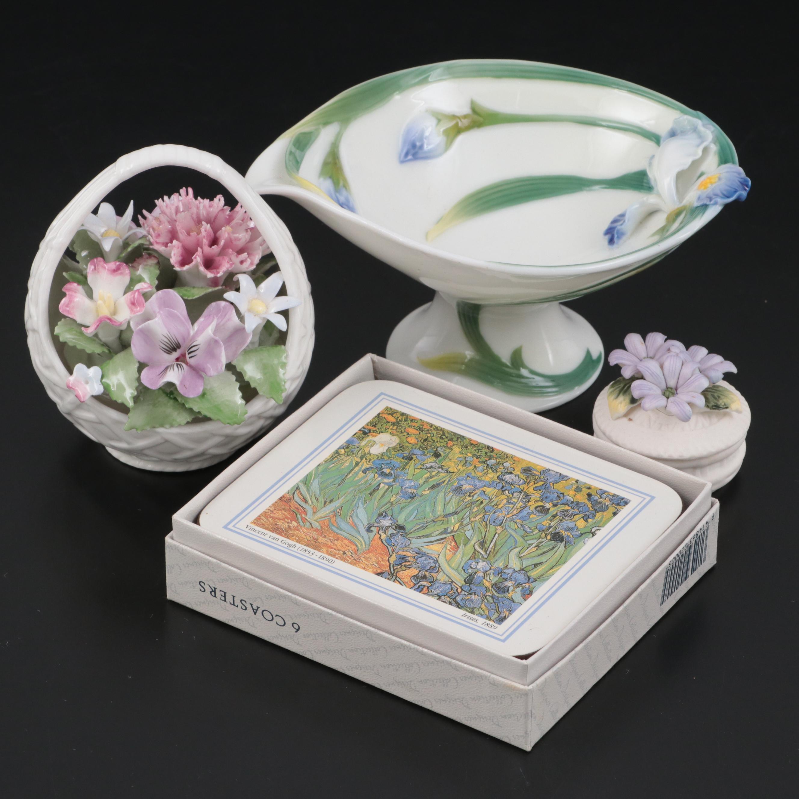 Royal Albert Basket with Other Porcelain Decor and Van Gogh Themed Coasters