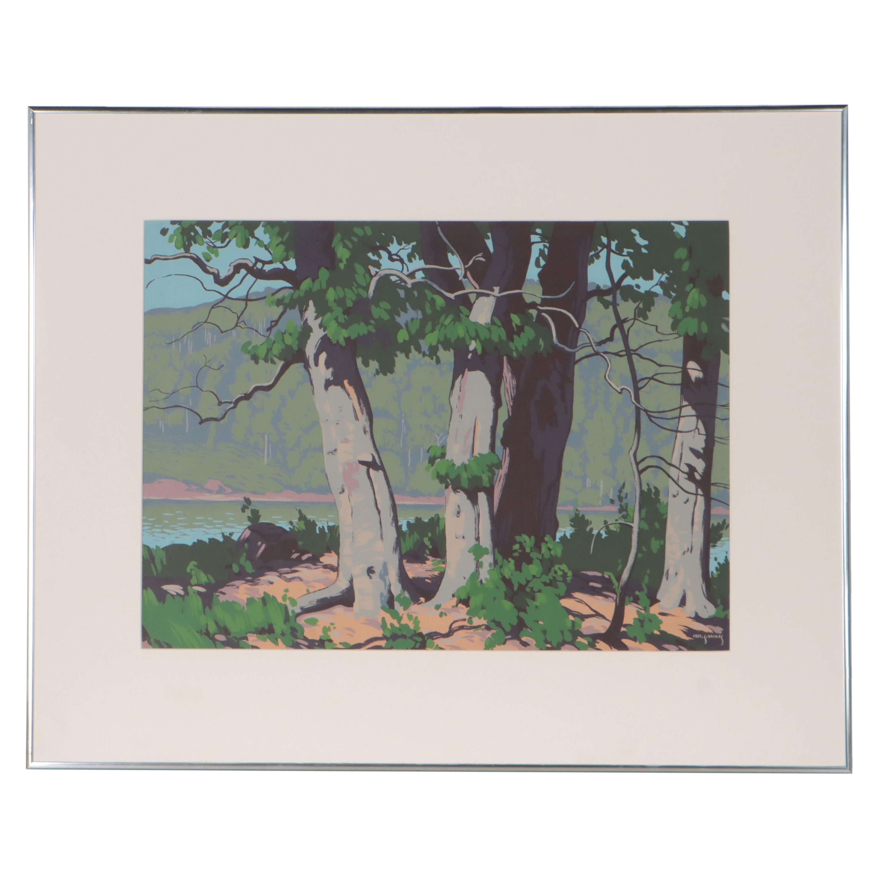 Fred Haines Woodland River Landscape Serigraph