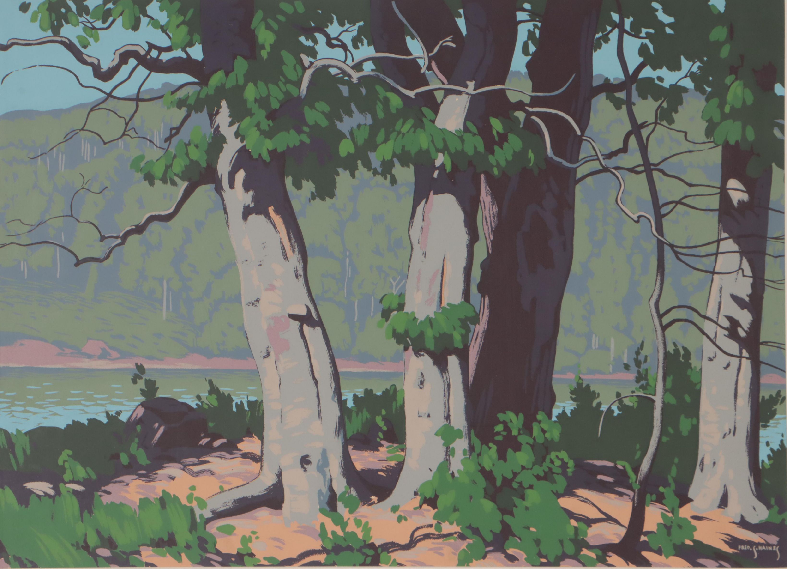 Fred Haines Woodland River Landscape Serigraph