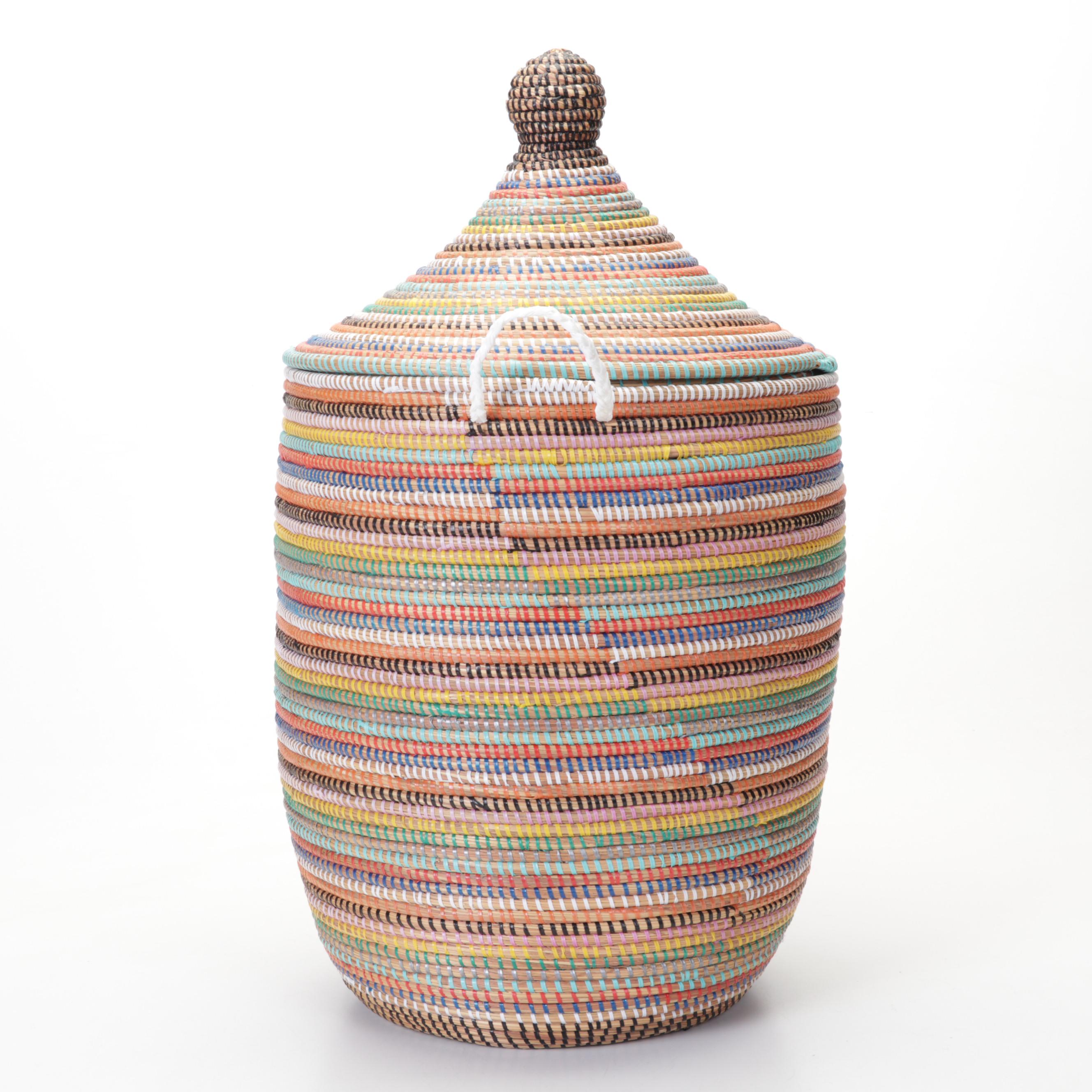 African Woven Multi Colored Hamper Basket