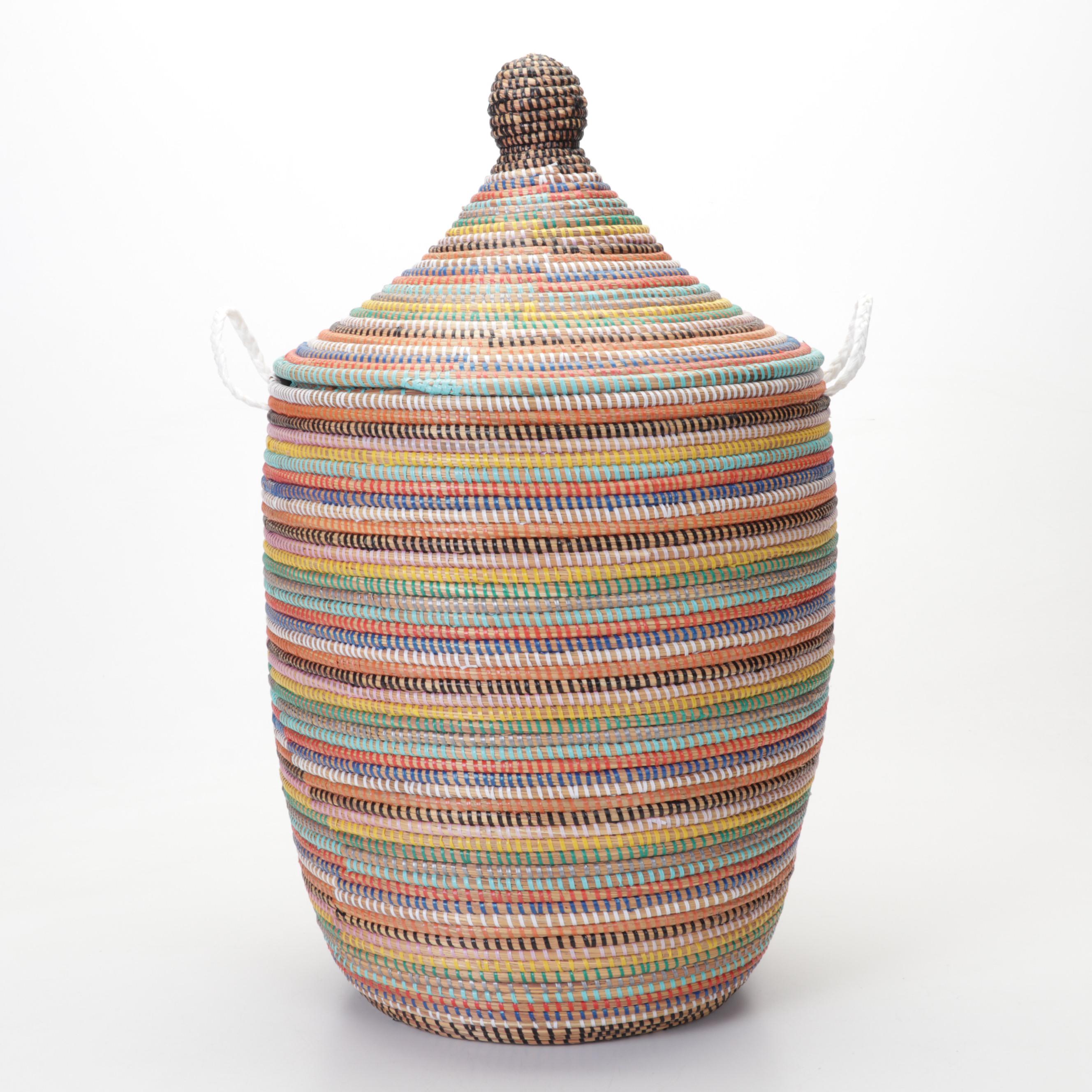 African Woven Multi Colored Hamper Basket