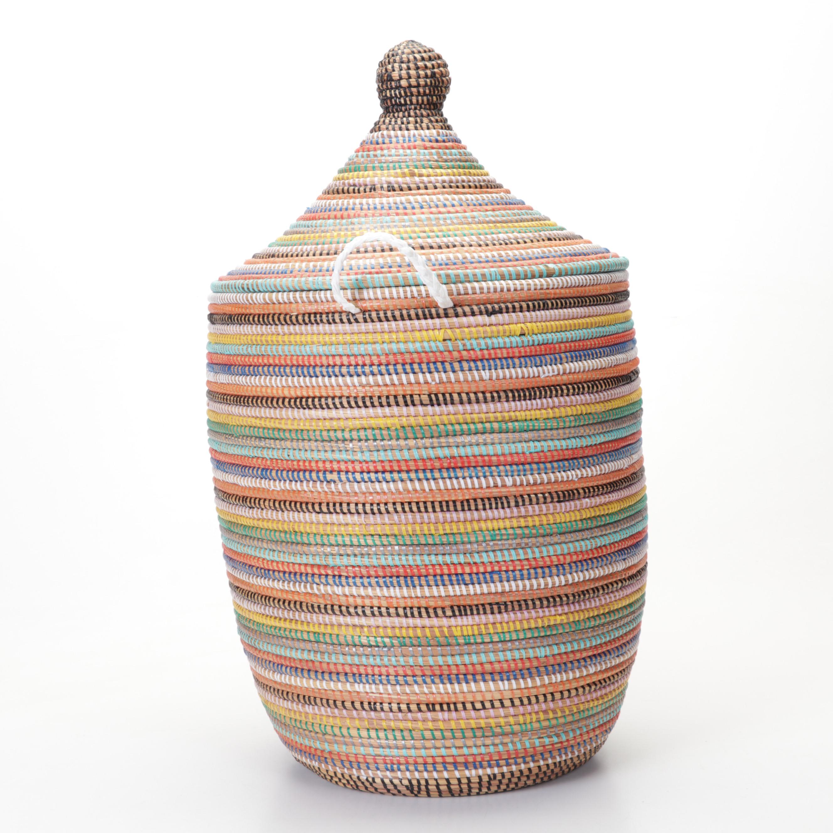 African Woven Multi Colored Hamper Basket