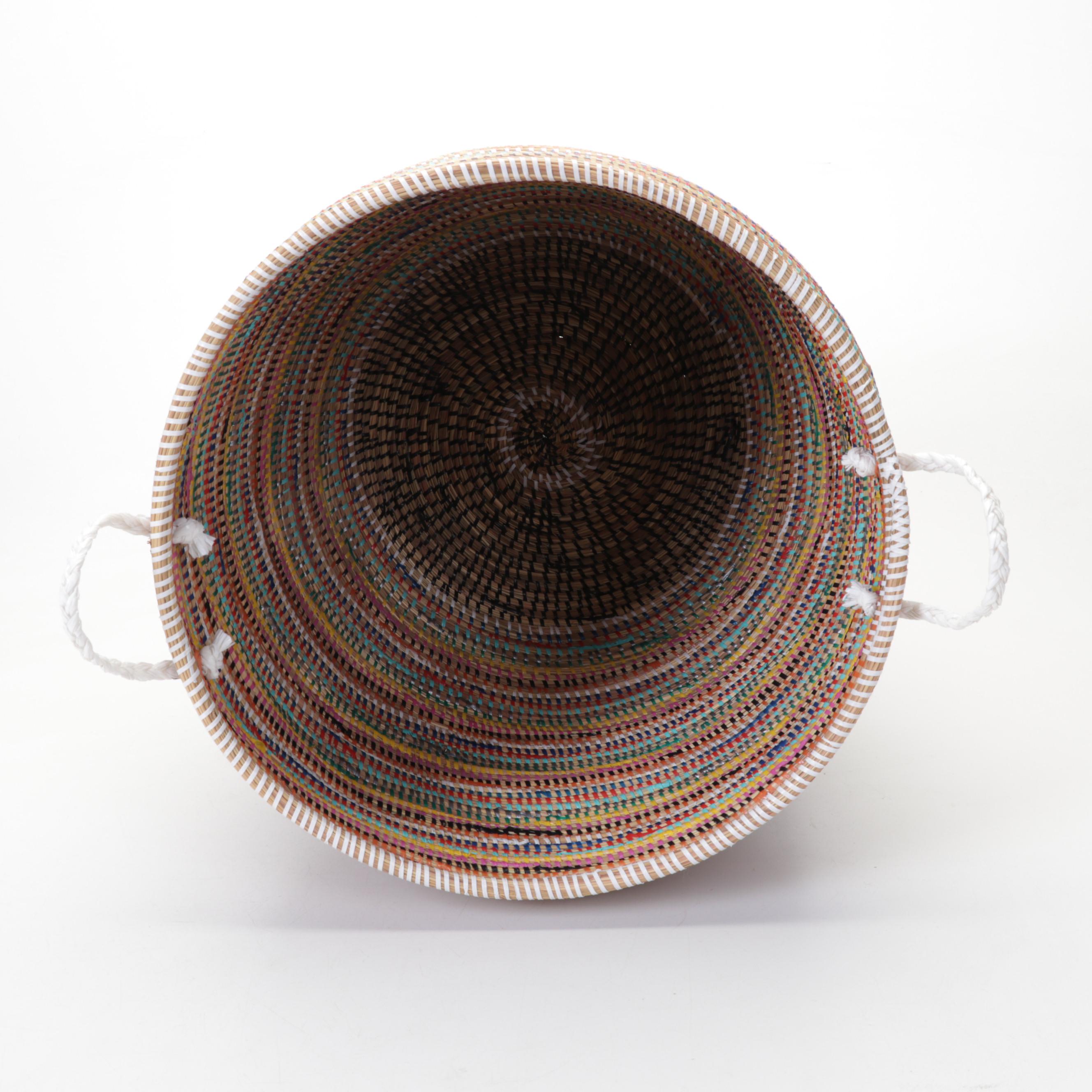 African Woven Multi Colored Hamper Basket