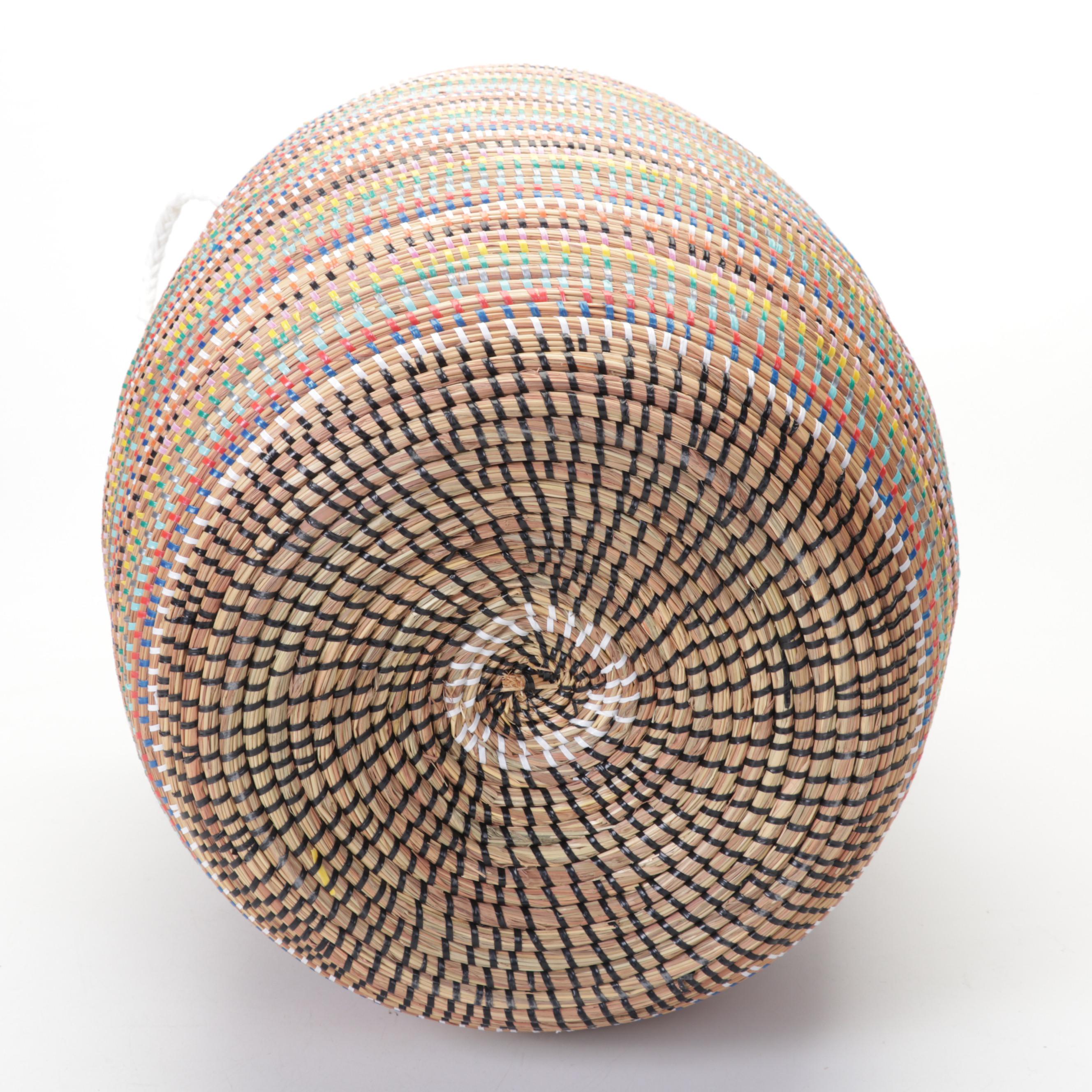 African Woven Multi Colored Hamper Basket