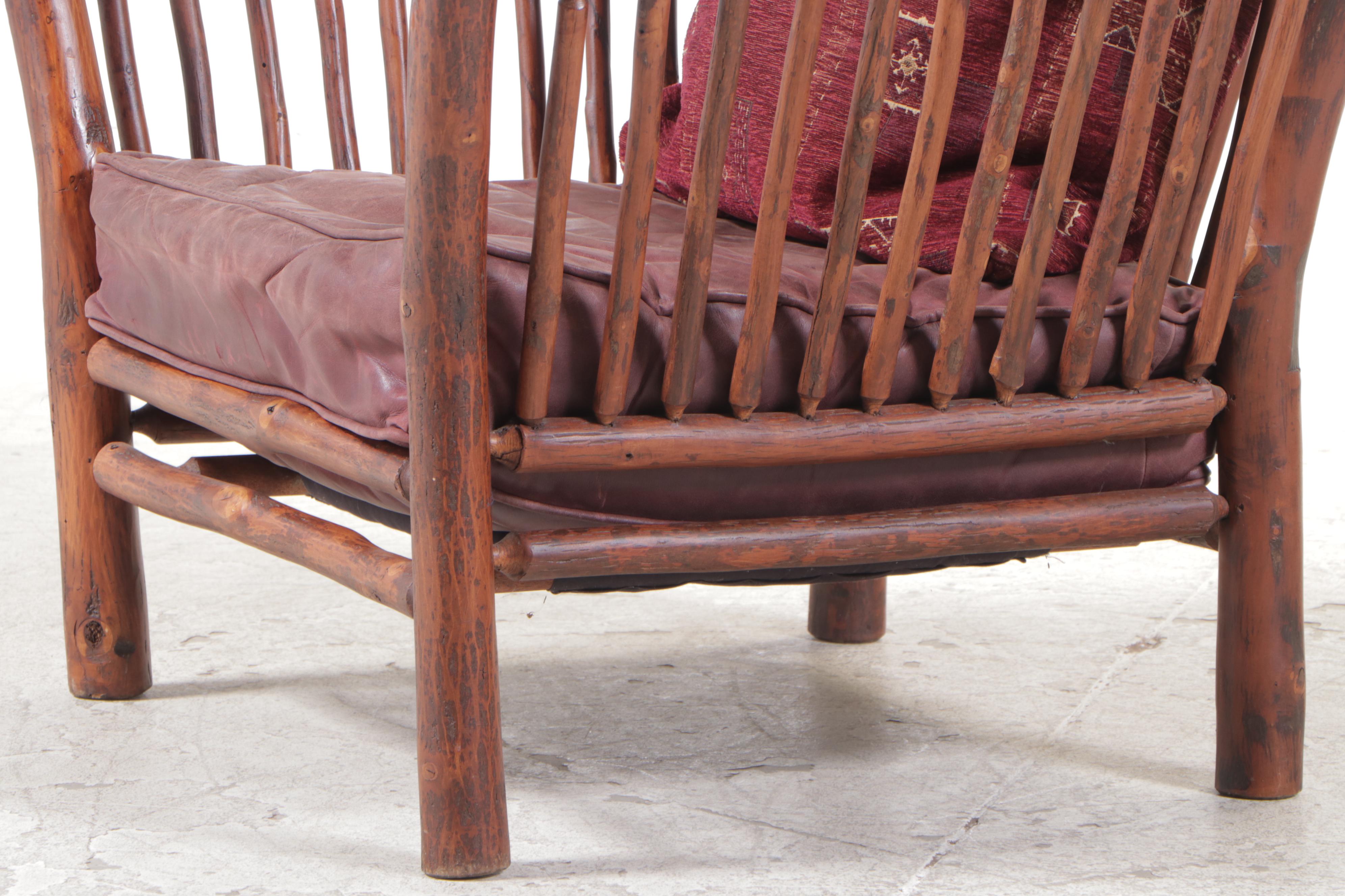 Rustic Twig Lounge Chair with Leather Seat Cushion