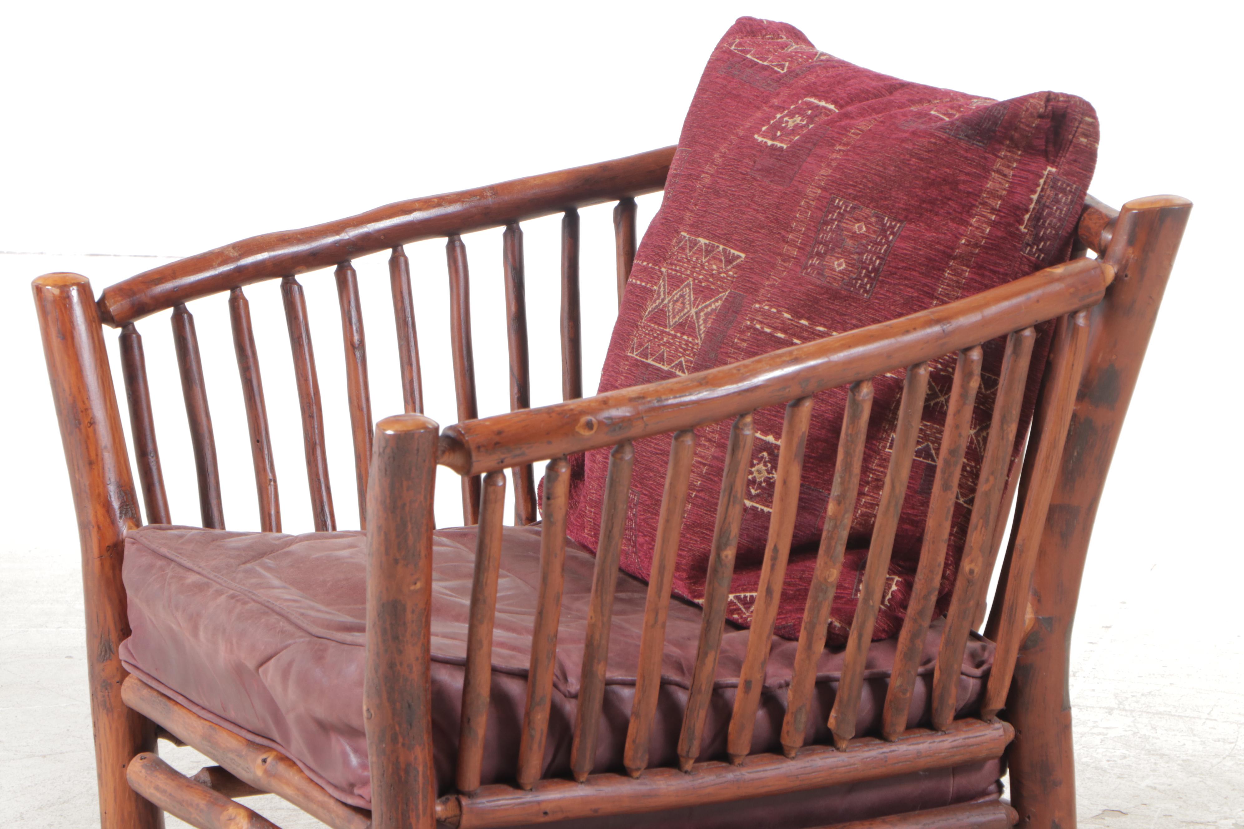 Rustic Twig Lounge Chair with Leather Seat Cushion