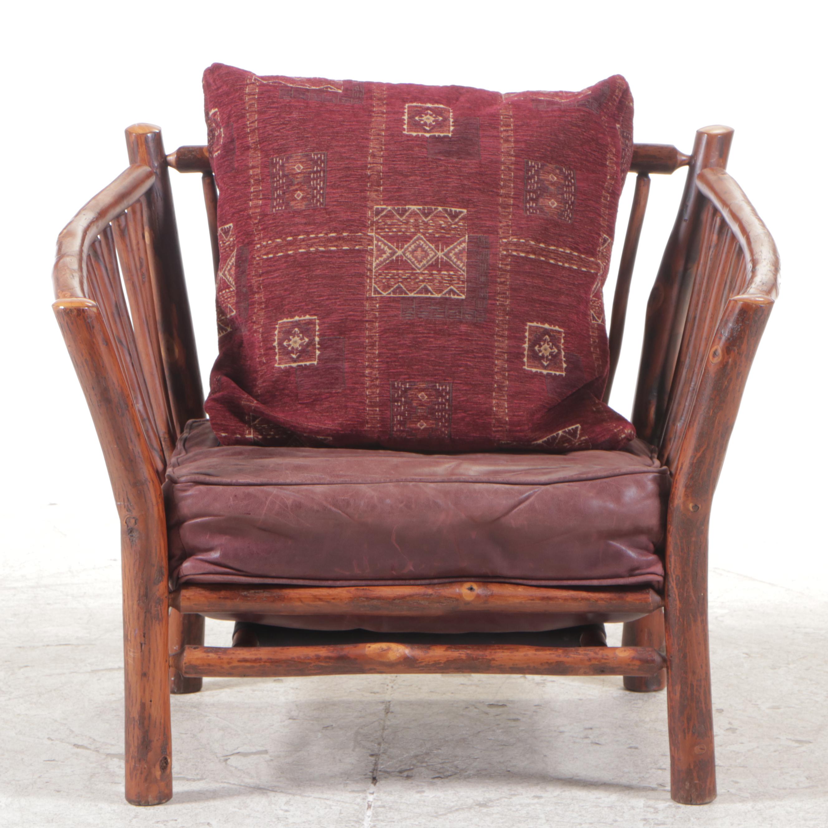 Rustic Twig Lounge Chair with Leather Seat Cushion