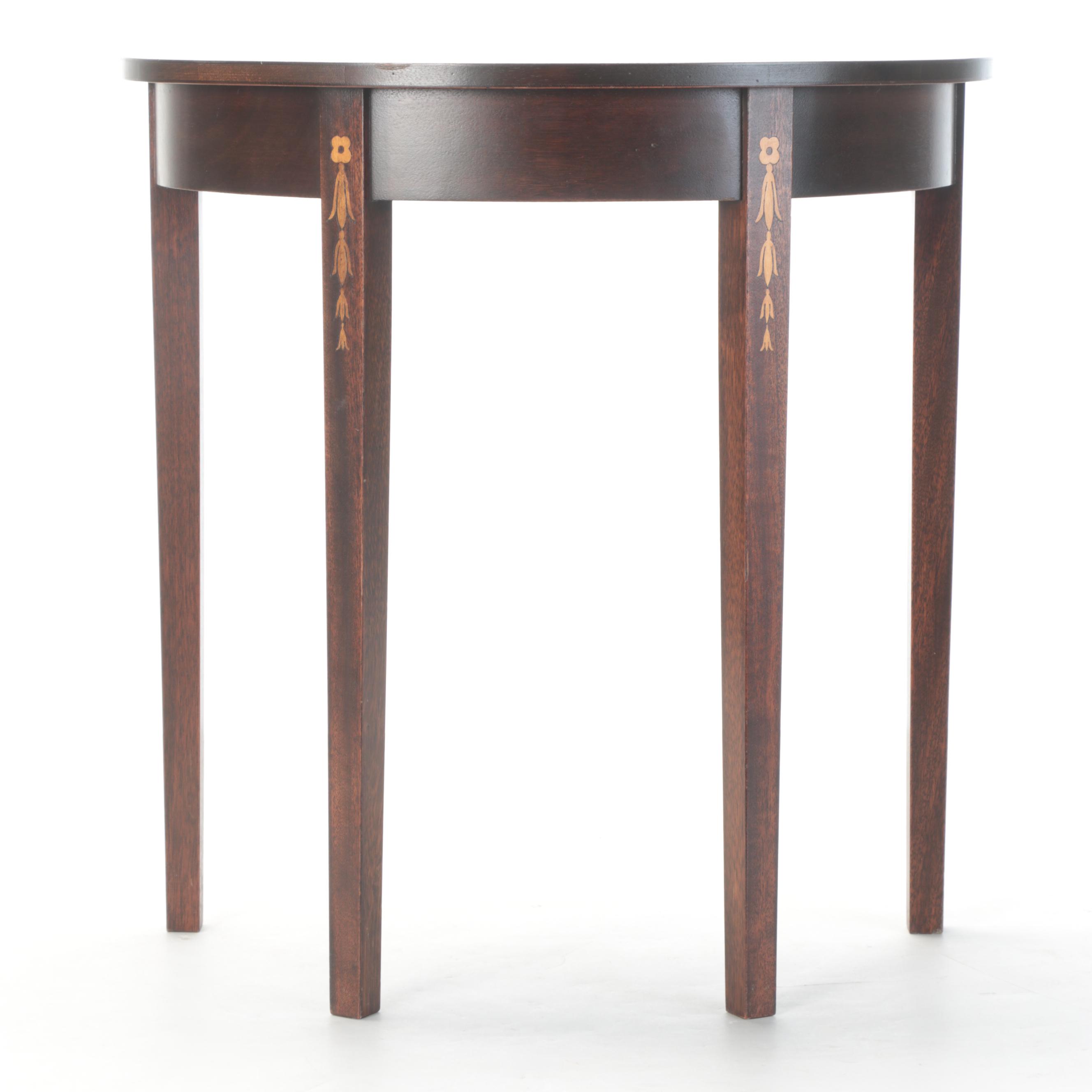 Federal Style Mahogany and Bellflower-Inlaid Demilune Table